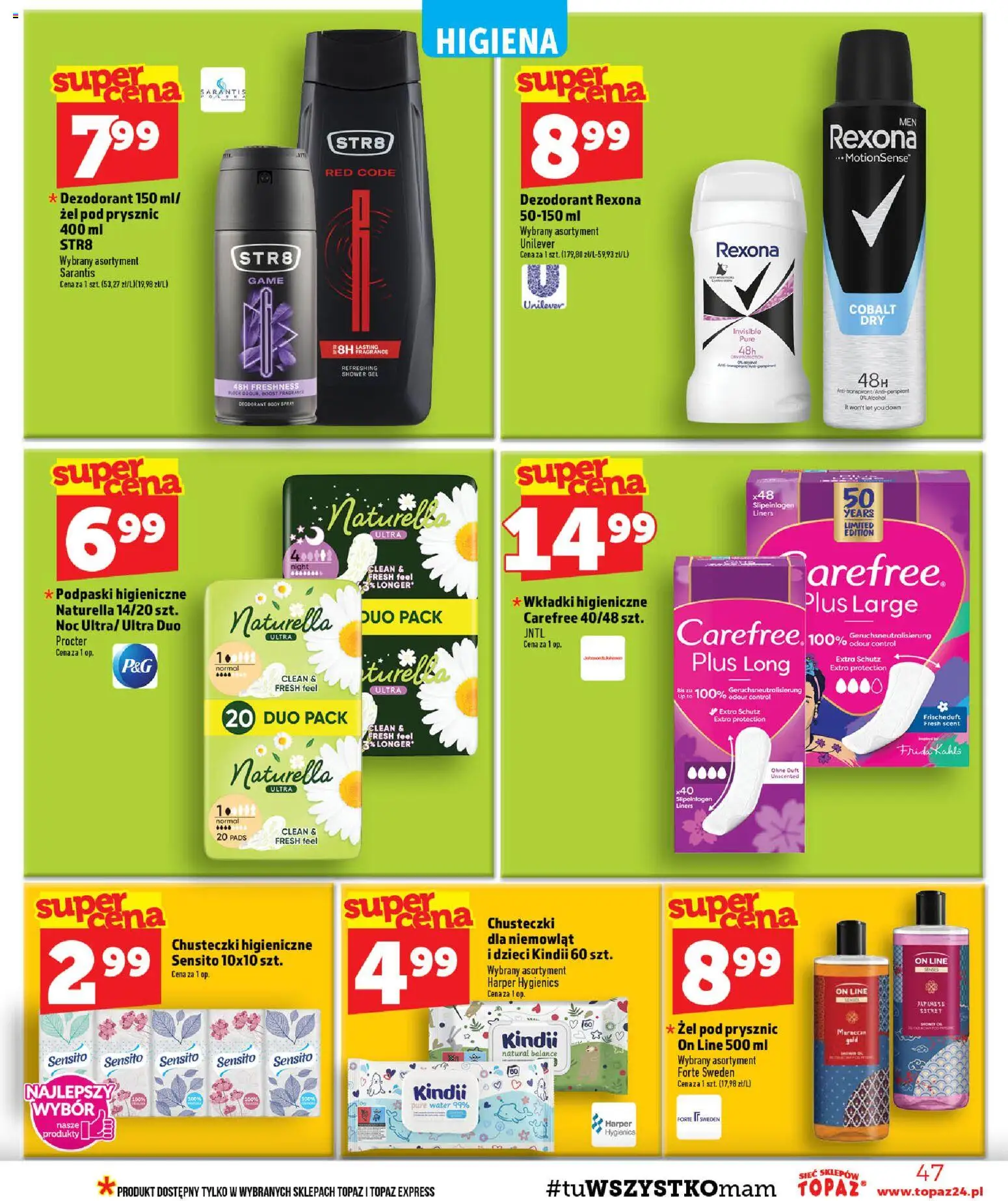 Topaz gazetka - Ceny małe na stałe od 10.09.2026 | Strona: 47 | Produkty: Chusteczki, Chusteczki higieniczne, Podpaski, Body