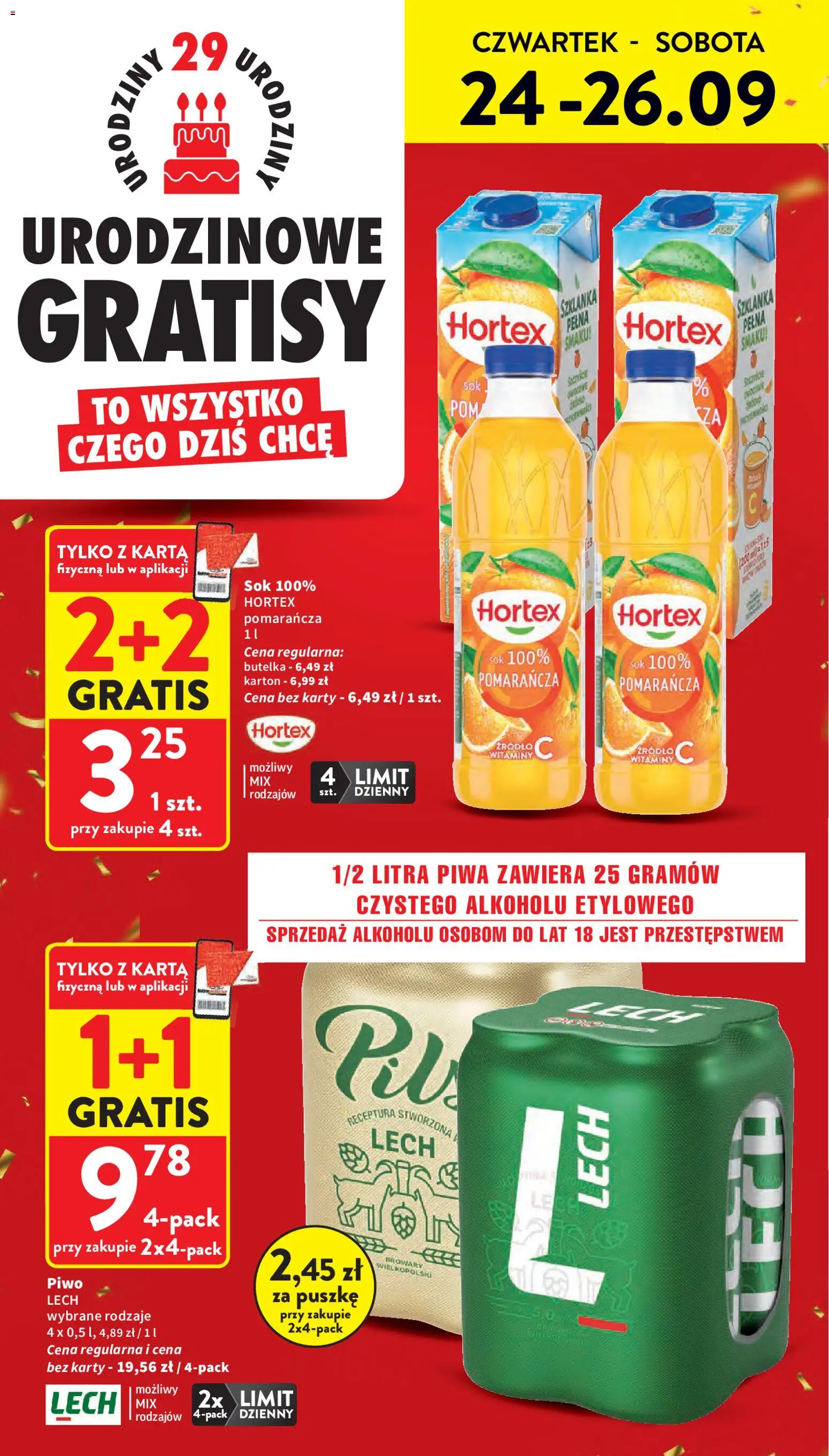 Intermarche gazetka od 24.09.2026 | Strona: 4 | Produkty: Szklanka, Karta, Lech, Sok