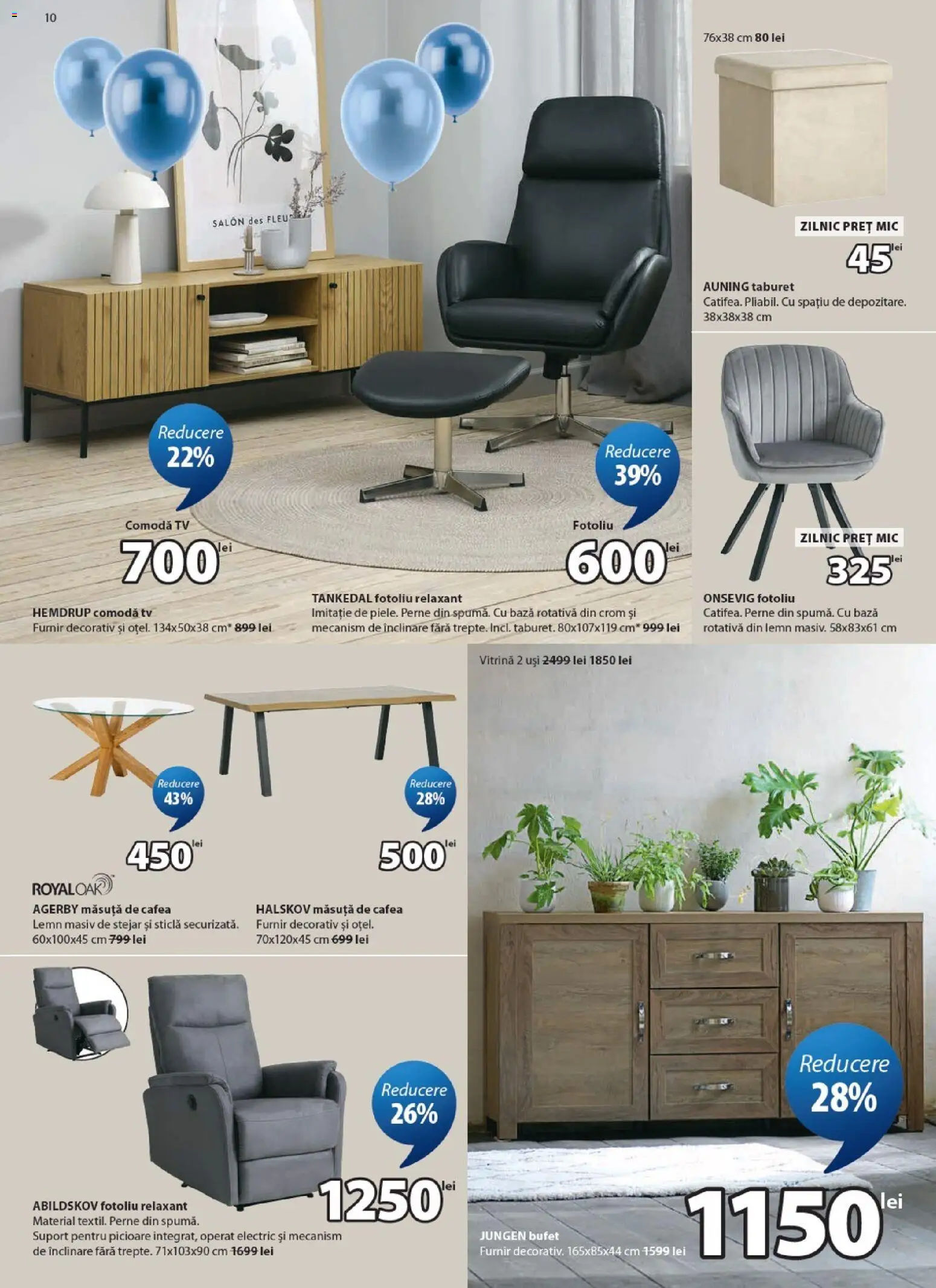 Noul catalog JYSK – valabil de la 25.03.2026 | Pagină: 10 | Produse: Fotoliu, Măsuță de cafea, Comodă, Taburet
