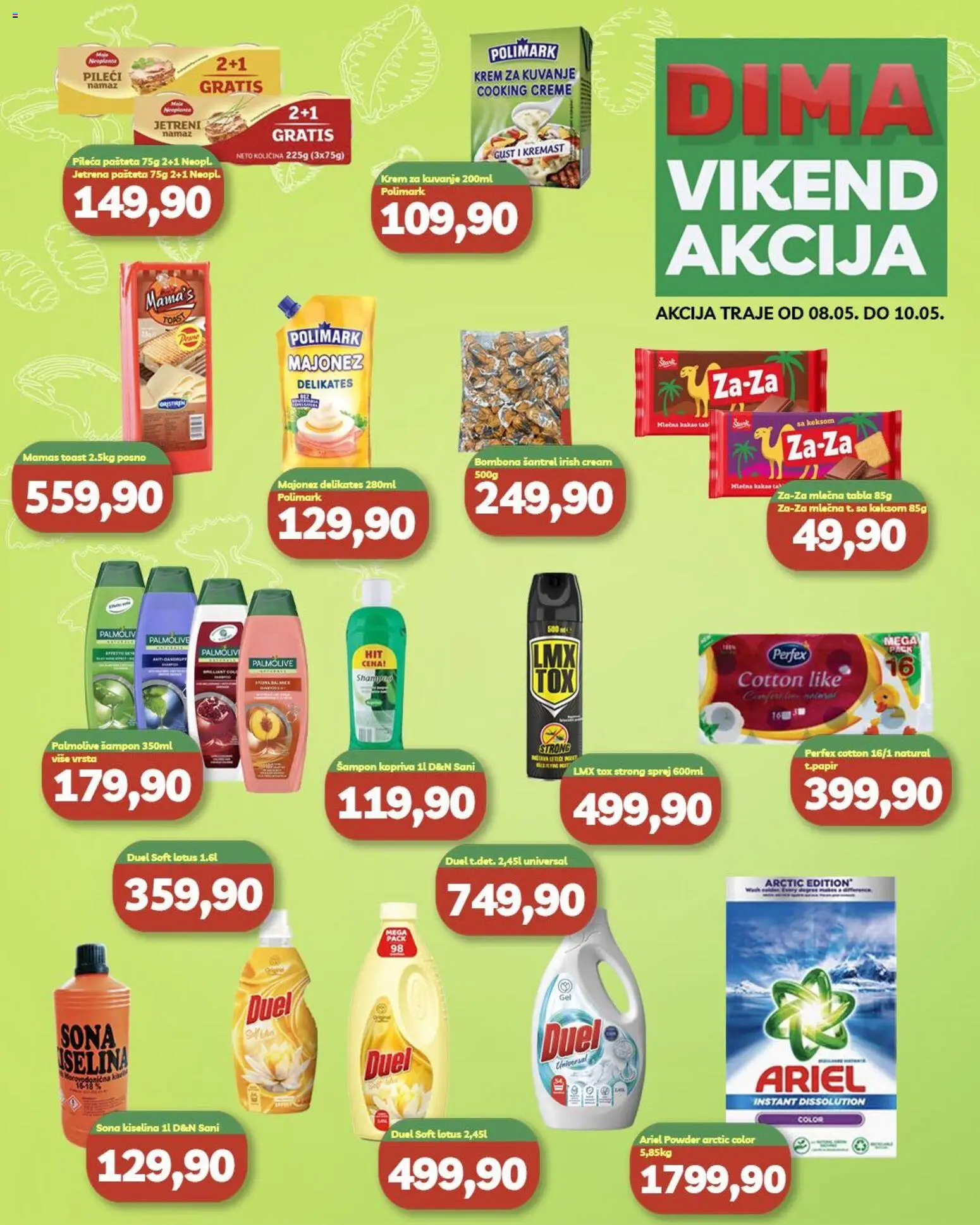 VP Dima katalog - važi od 08.05.2026 | Strana: 1 | Proizvode: Majonez, Ariel, Palmolive, Šampon