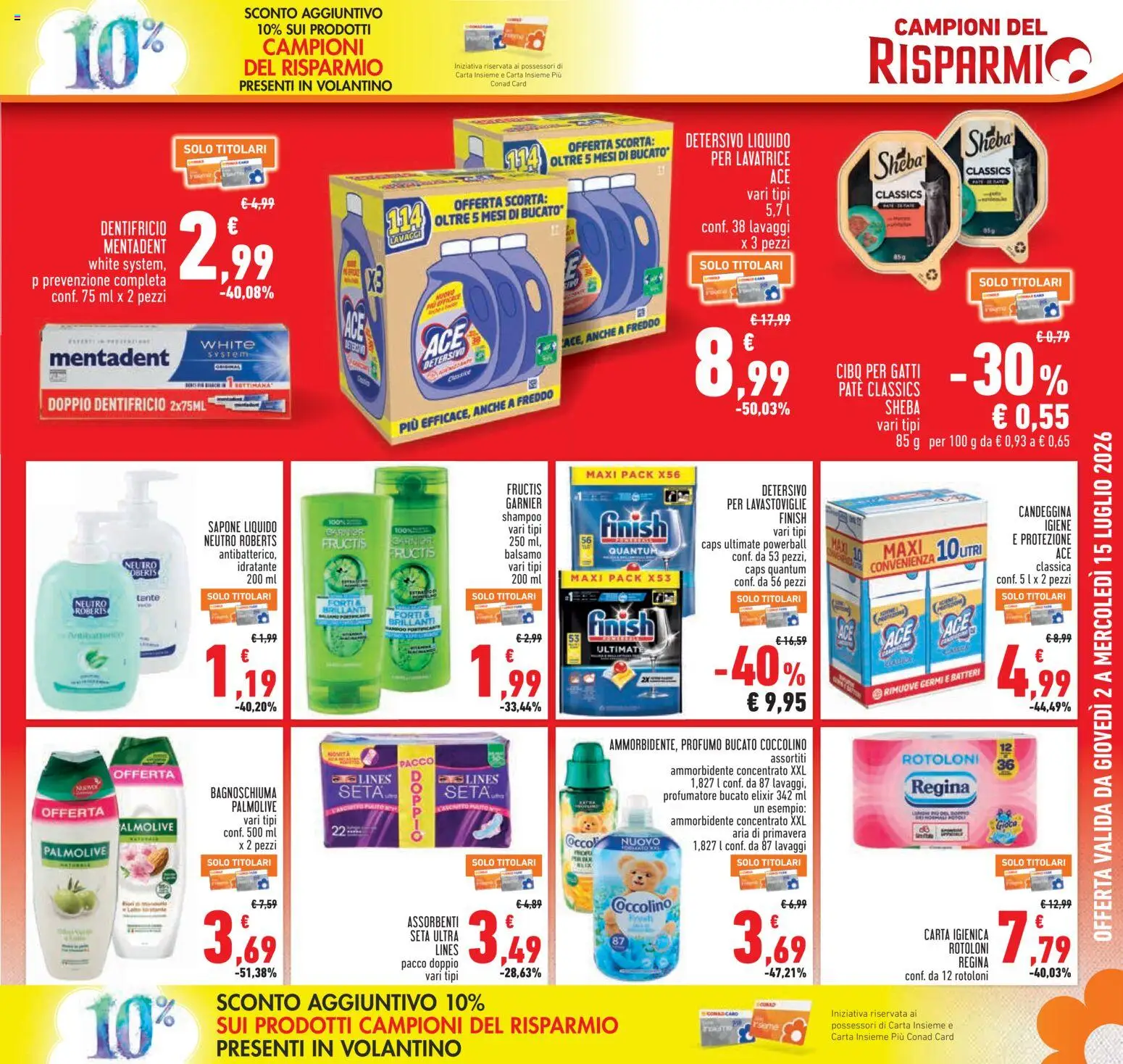 Volantino Conad del 02/07/2026 | Pagina: 5 | Prodotti: Bagnoschiuma, Candeggina, Lavatrice, Lavastoviglie