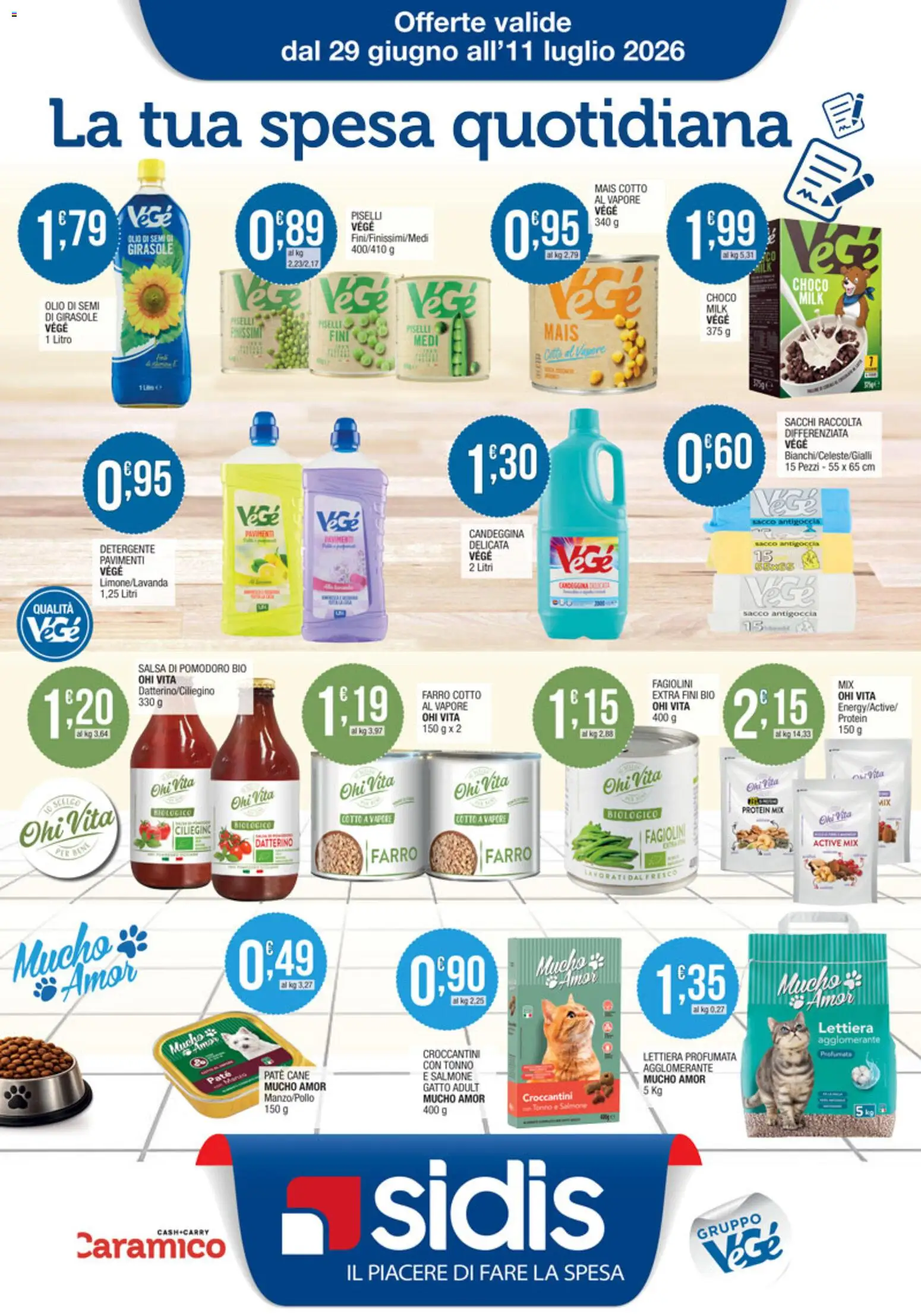 Volantino Sidis del 29/06/2026 | Pagina: 1 | Prodotti: Salmone, Detergente, Olio, Fagiolini