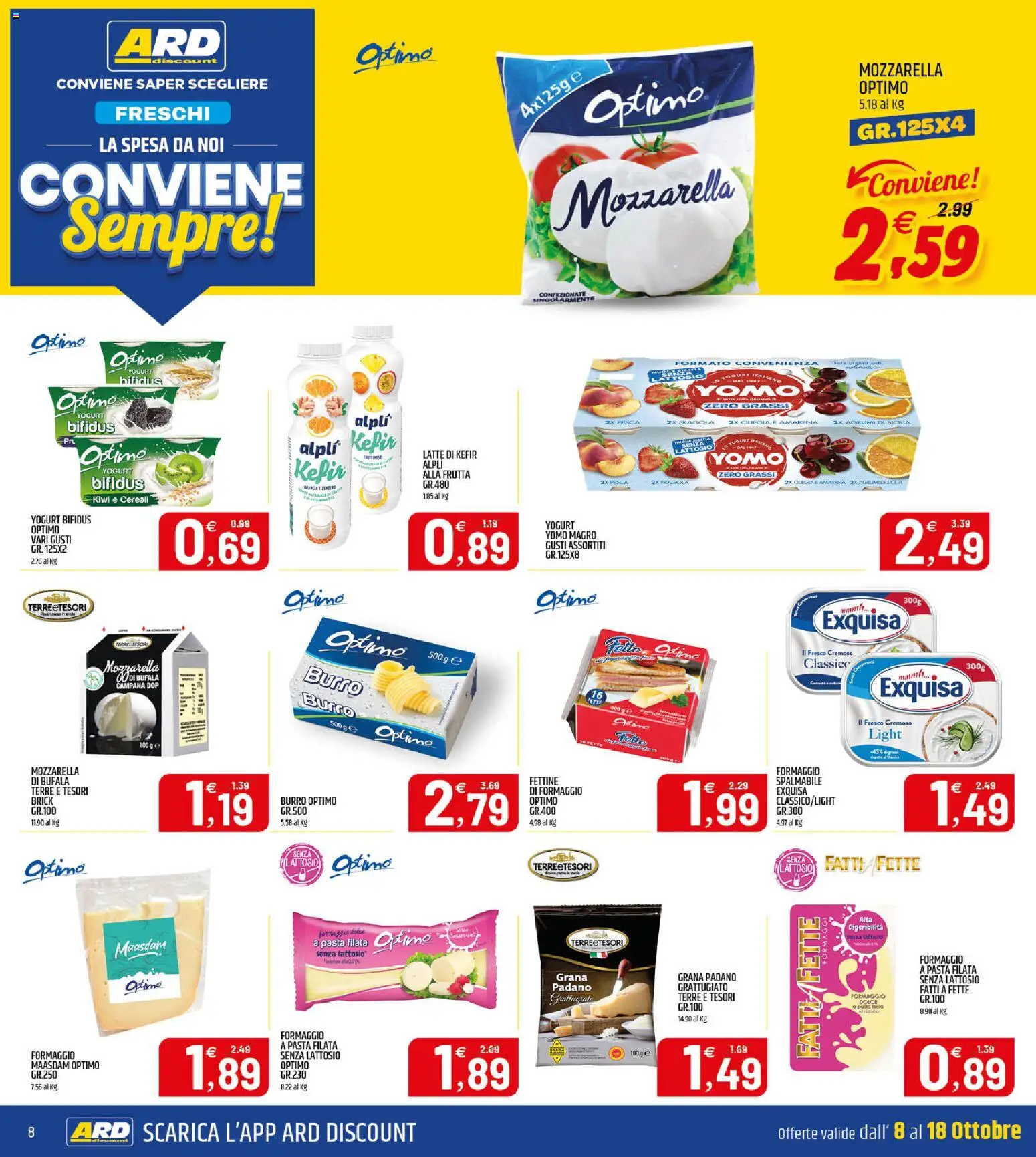 Volantino ARD Discount del 08/10/2026 | Pagina: 8 | Prodotti: Latte, Pasta, Mozzarella di bufala, Amarena