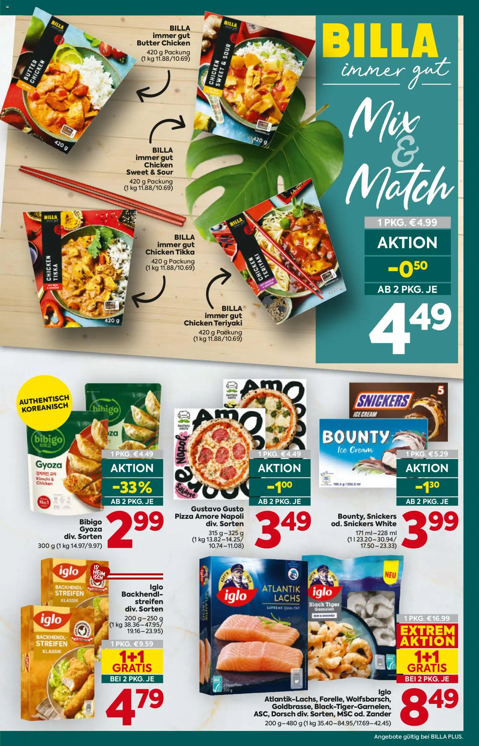 Billa Plus Flugblatt gültig ab 13.08.2026 | Seite: 11 | Produkte: Kimchi, Snickers, Butter, Pizza