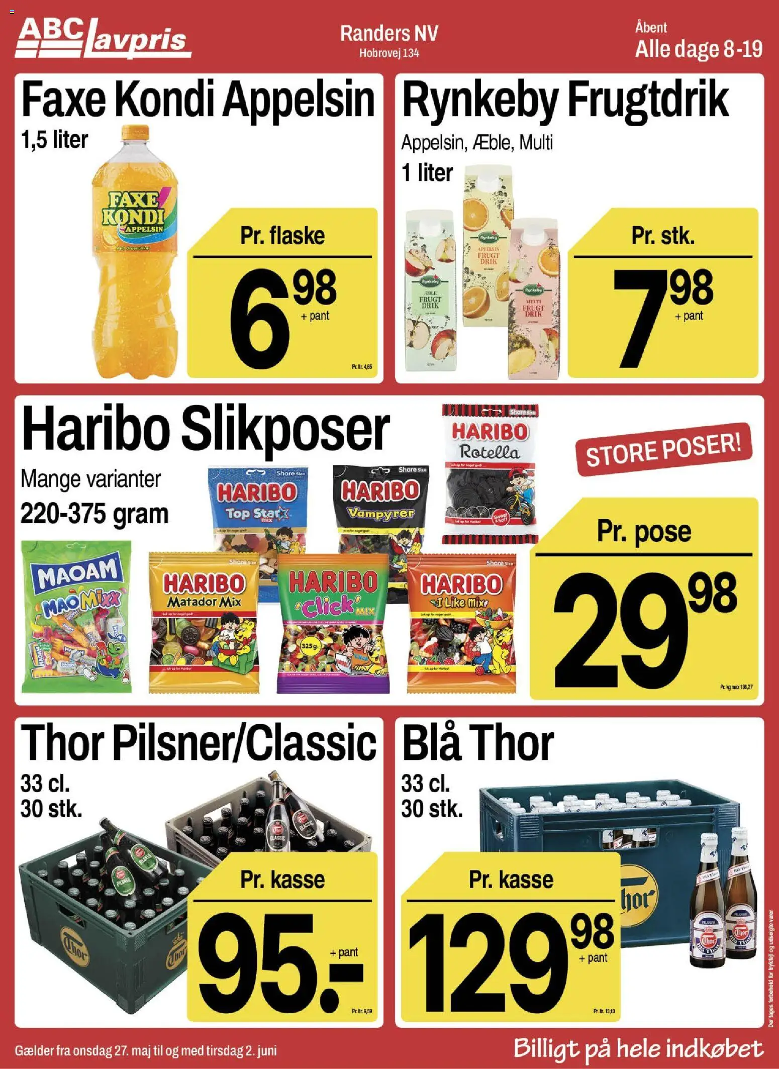 Abc Lavpris tilbudsavis – gyldig fra 27.05.2026 | Side: 1 | Produkter: Faxe Kondi