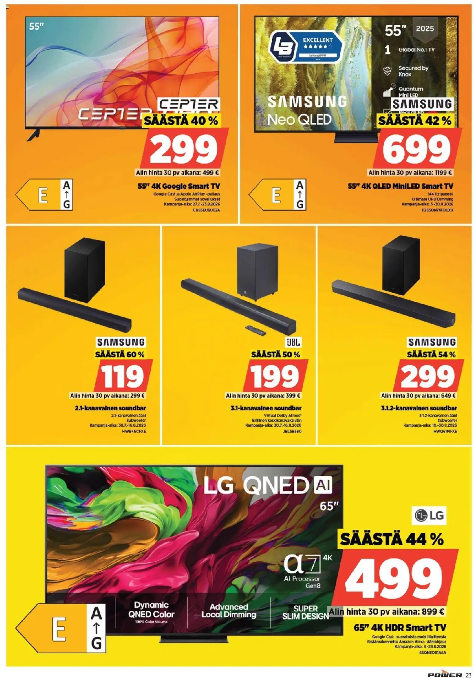 Power tarjoukset – voimassa 10/08/2026 alkaen | Sivu: 23 | Tuotteet: Soundbar, TV
