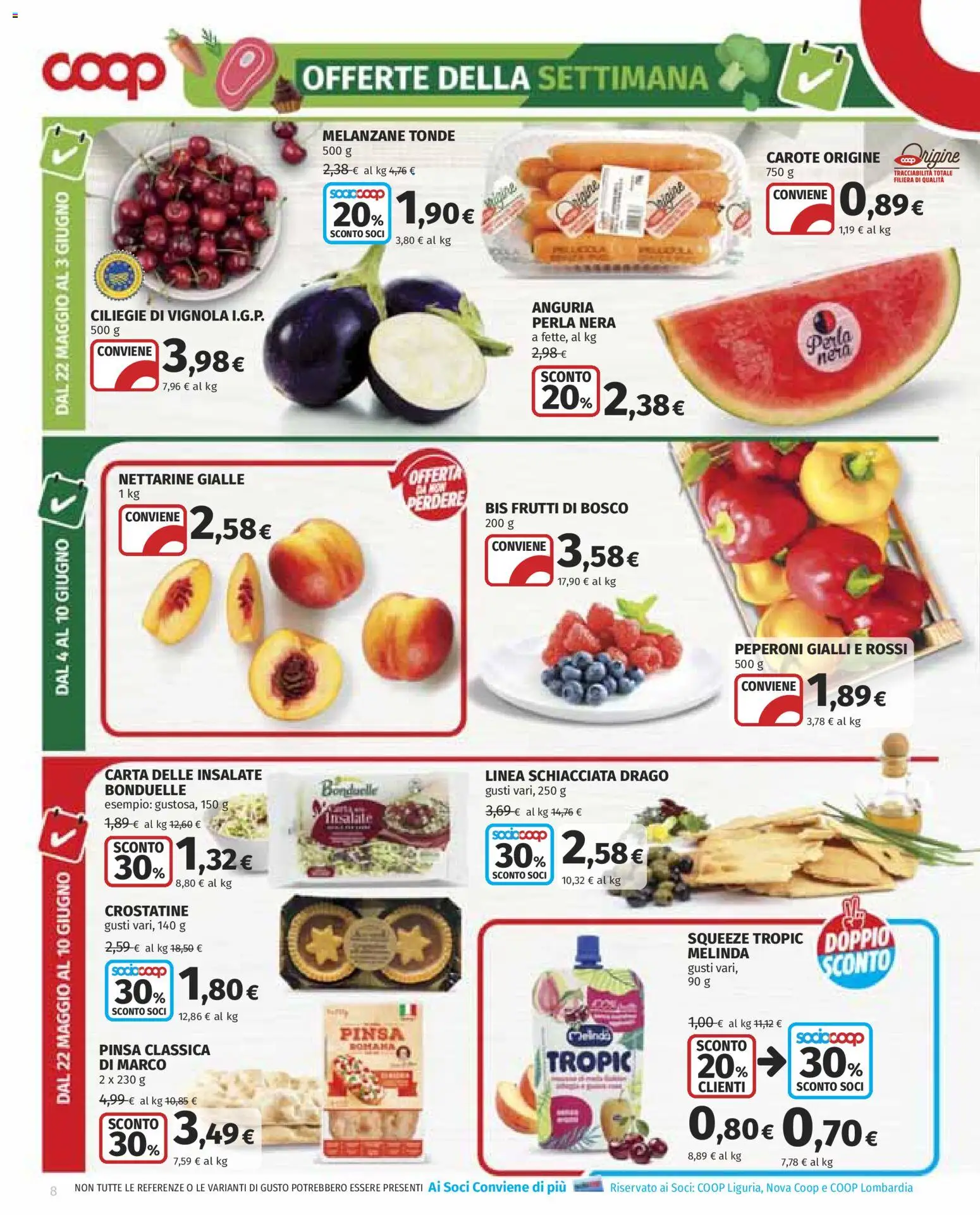 Volantino COOP del 22.05.2026 | Pagina: 8 | Prodotti: Peperoni, Carote, Crostatine, Anguria