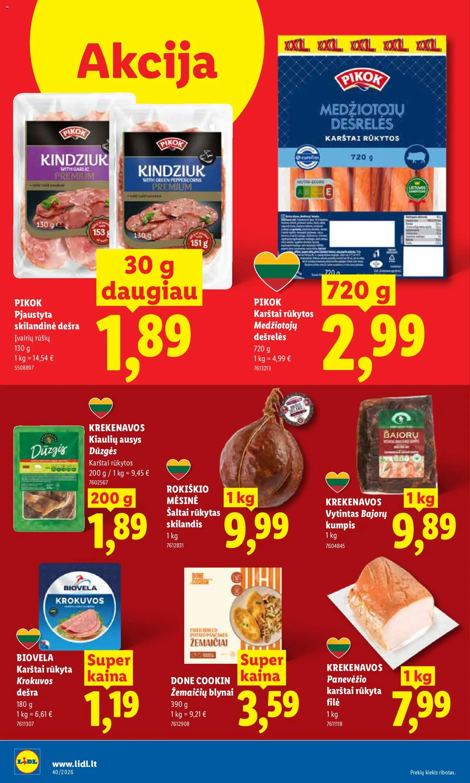 LIDL akcijos nuo 2026.09.28 | Puslapis: 8 | Prekių: Dešrelės, Kumpis, Dešra