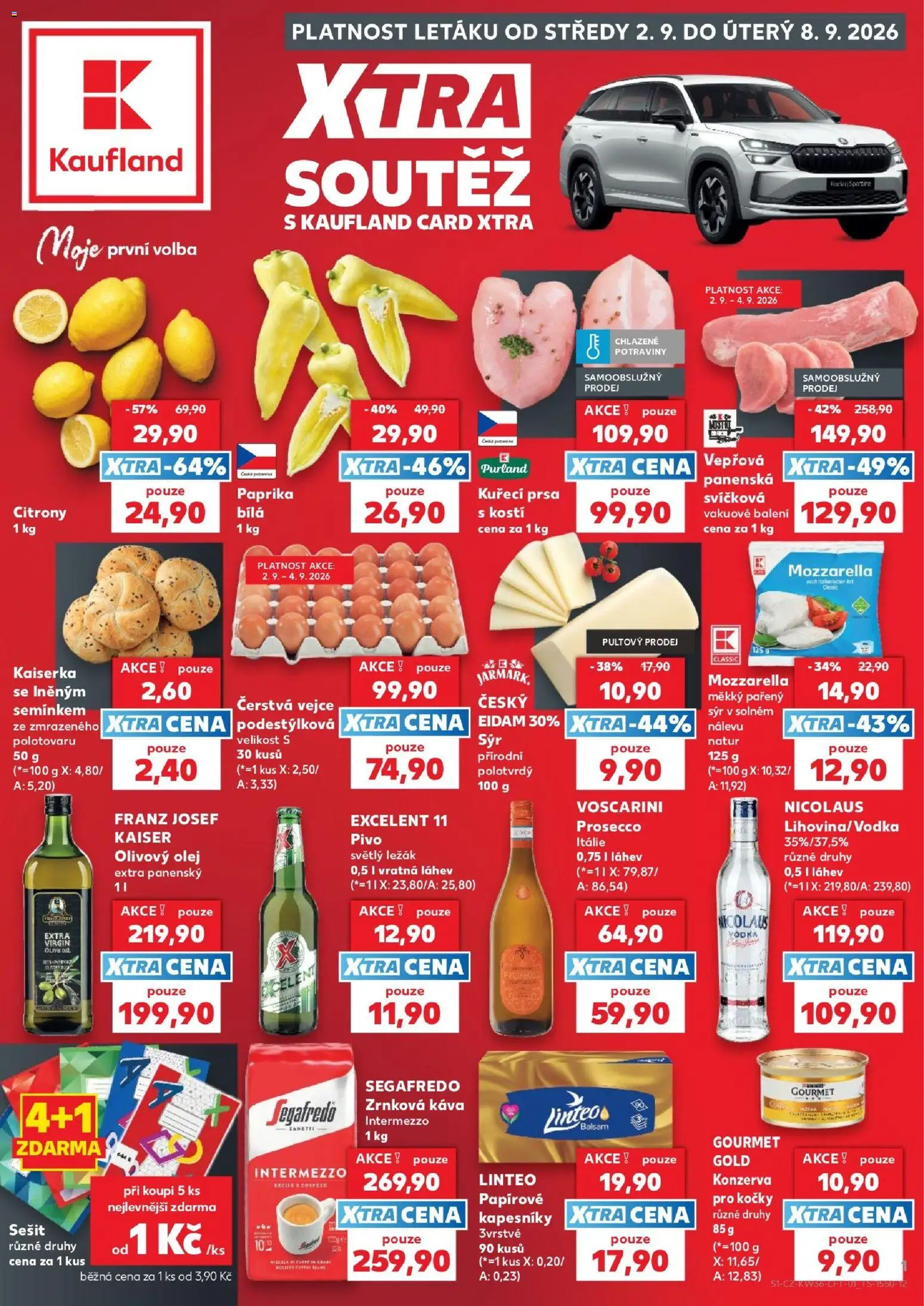 Kaufland leták - Praha 4 od 02.09.2026 | Strana: 1 | Produkty: Prosecco, Olej, Zrnková káva, Láhev