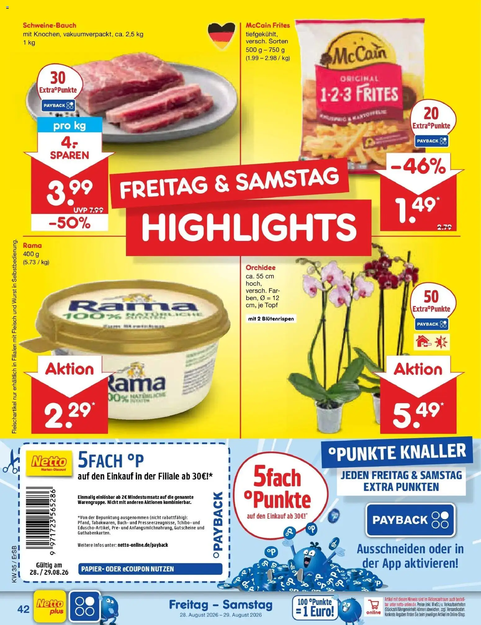 Netto Marken-Discount Prospekt Naumburg (ab 24.08.2026) » Angebote | Seite: 56 | Produkte: Schweinebauch, McCain, Wurst, Fleisch