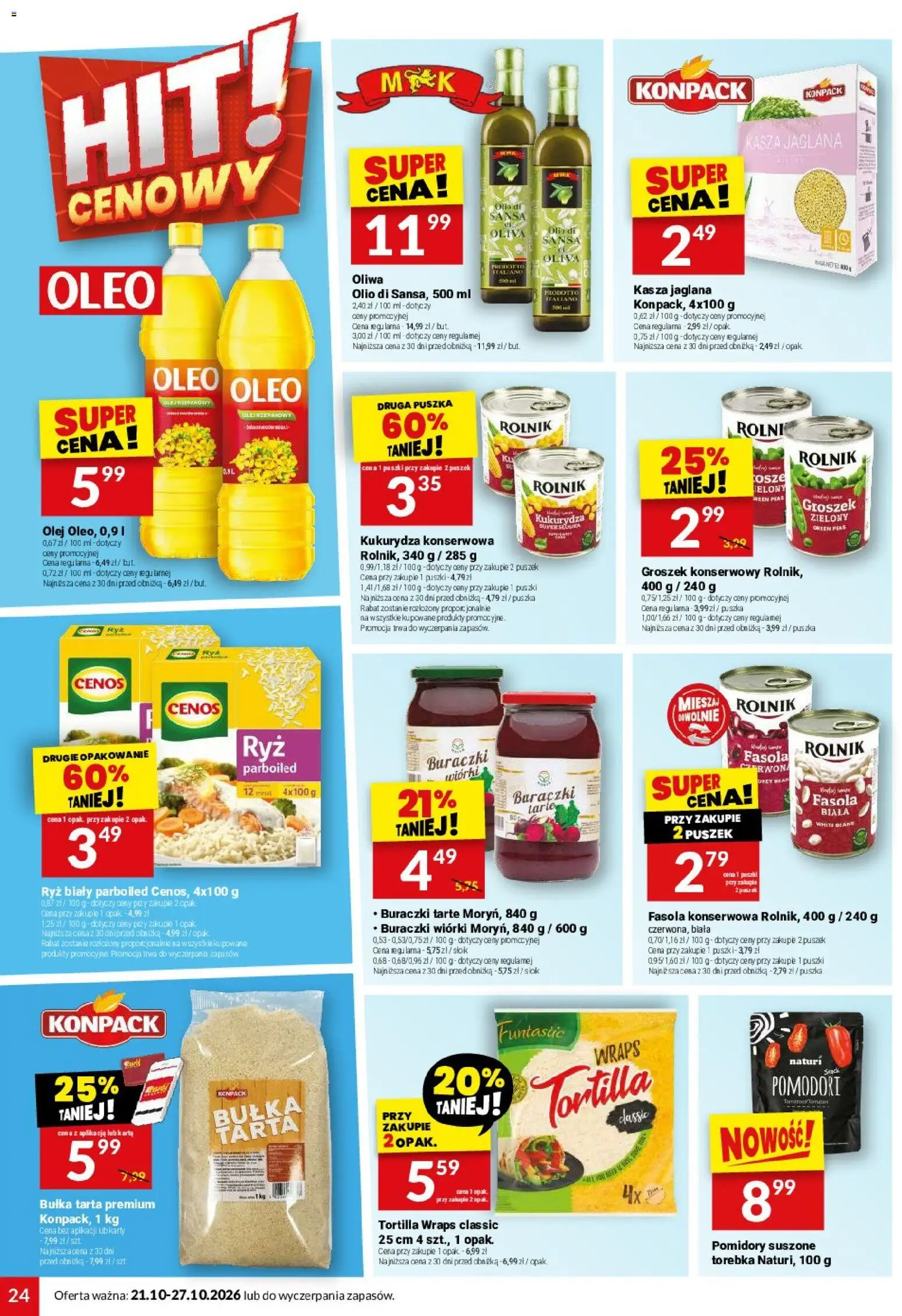 Twój Market gazetka od 21.10.2026 | Strona: 24 | Produkty: Kasza, Fasola, Tortilla wraps, Kasza jaglana
