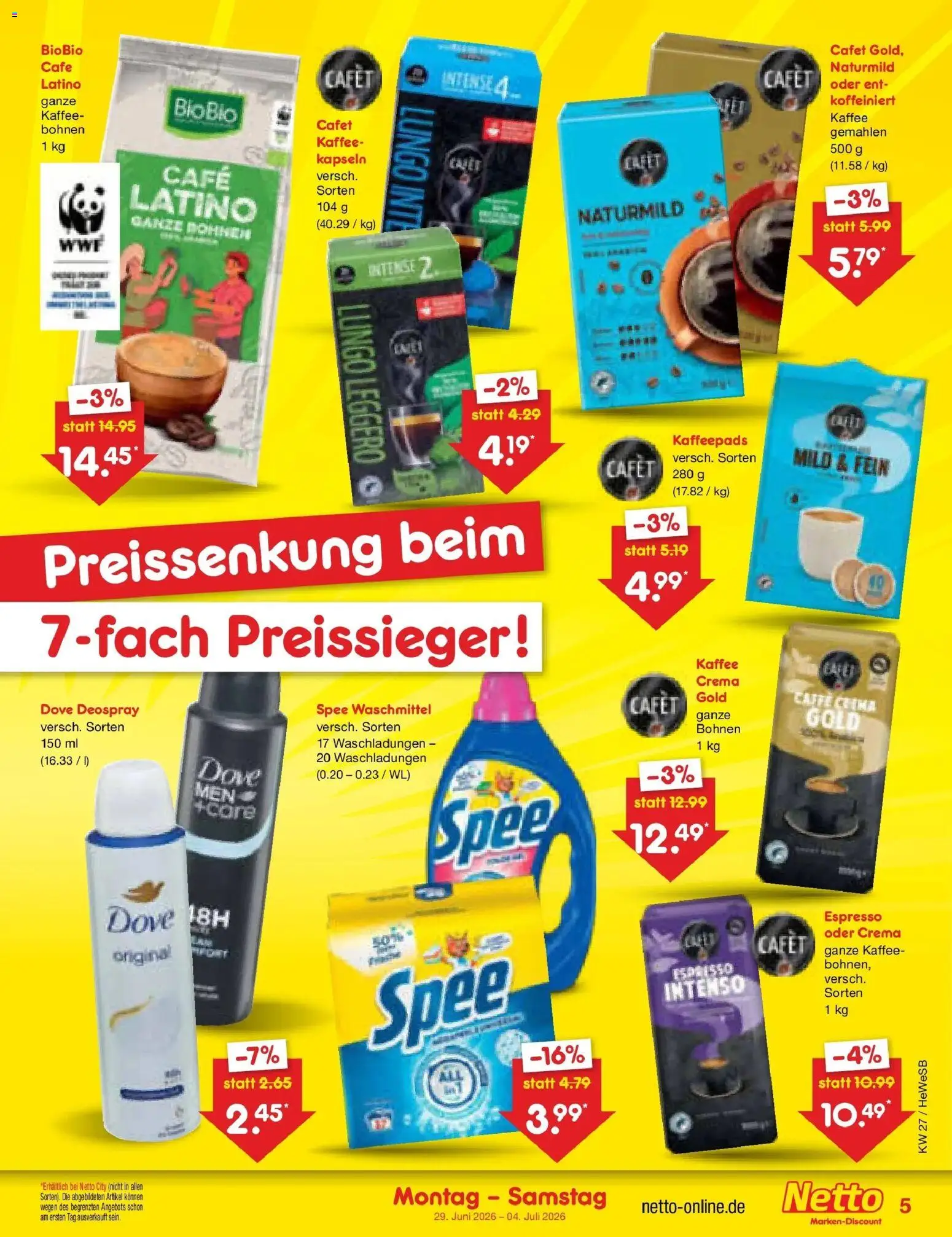 Netto Marken-Discount Prospekt Hamburg – gültig ab 29.06.2026 | Seite: 5 | Produkte: Kaffeepads, Kaffee, Spee, Deospray