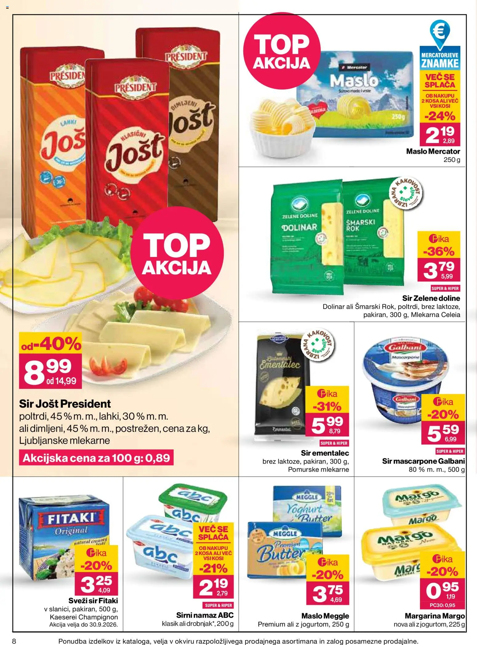 Novi Mercator katalog ponudbe – veljaven od 13.08.2026 | Stran: 8 | Izdelki: Ementalec, Margarina, Namaz, Sir