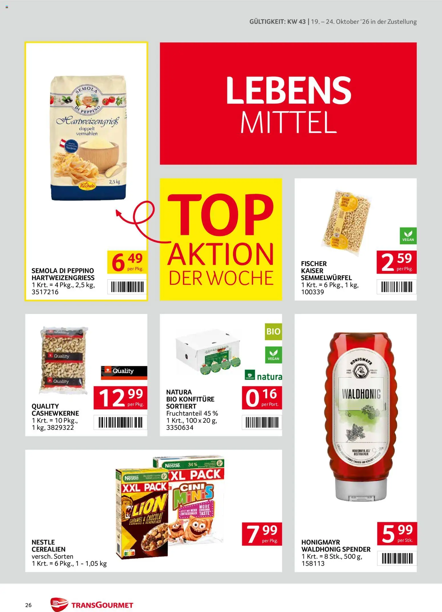Transgourmet Flugblatt gültig ab 19.10.2026 | Seite: 26 | Produkte: Schokolade, Nudeln
