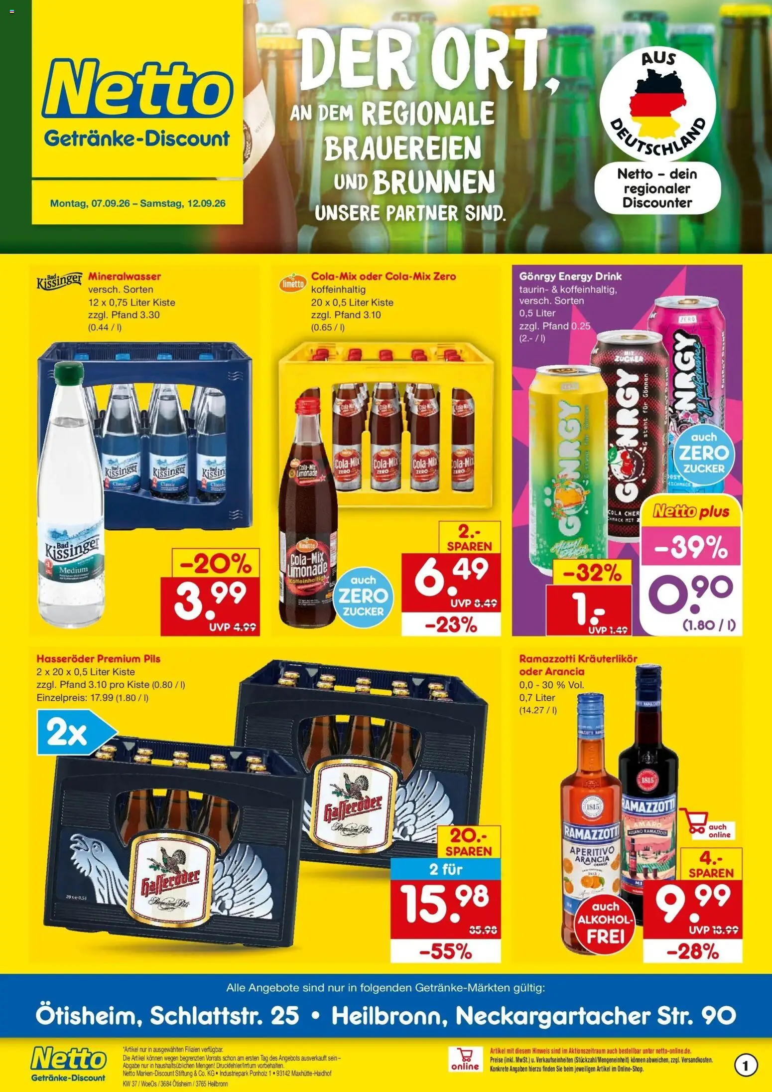 Netto Marken-Discount Prospekt Ötisheim – gültig ab 07.09.2026 | Seite: 1 | Produkte: Energy, Bad, Alkohol, Hasseröder