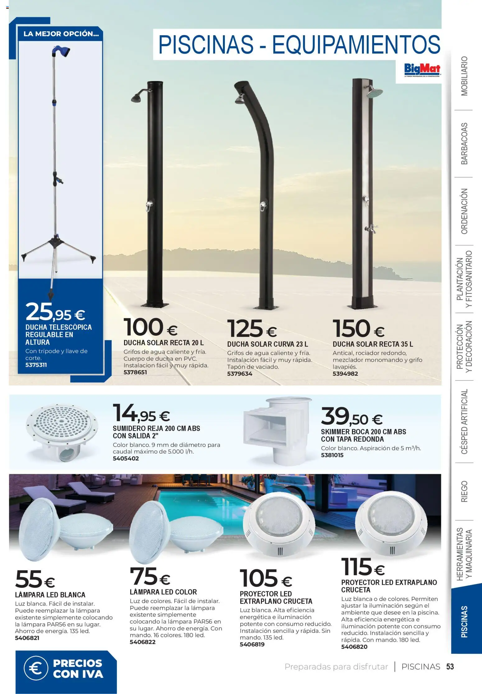 BigMat - Jardin y Piscinas 2026 │ válido desde el 23.03.2026 | Página: 53 | Productos: Mezclador, Galette de chaise, Ducha, Lámpara