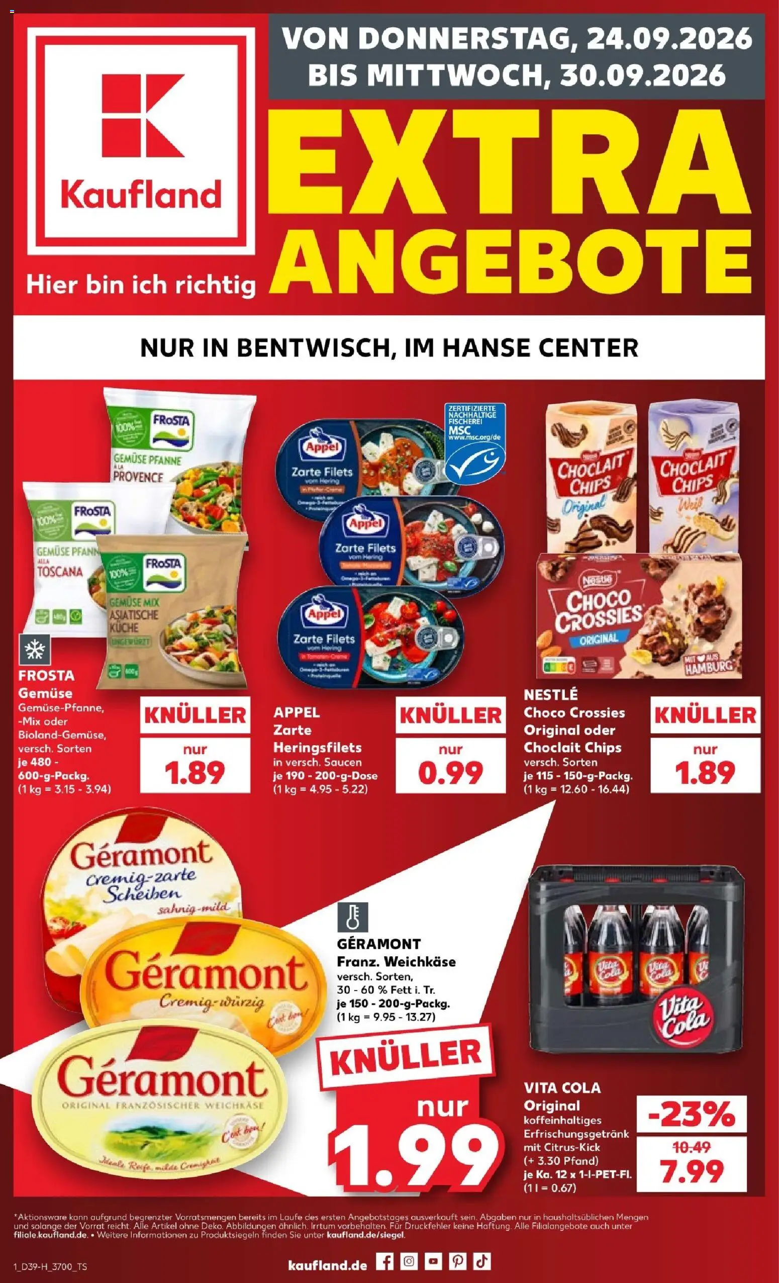 Kaufland Prospekt Rostock – gültig ab 24.09.2026 | Seite: 1 | Produkte: Geramont, Cola, Gemüse, Chips