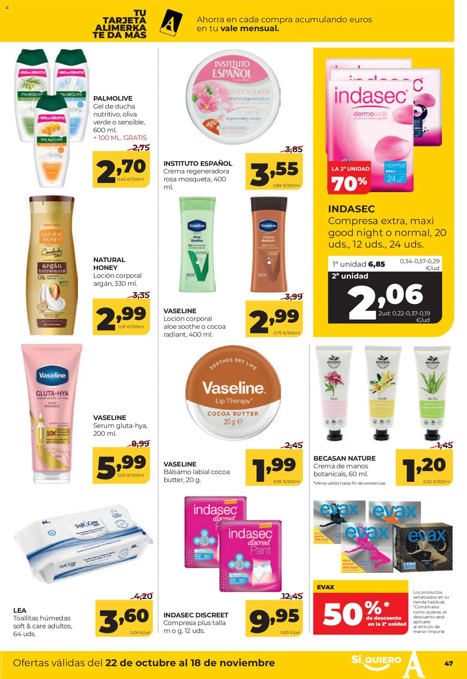 Alimerka folleto Asturias │ válido desde el 22/10/2026 | Página: 49 | Productos: Crema de manos, Gel de ducha, Toallitas húmedas, Ducha