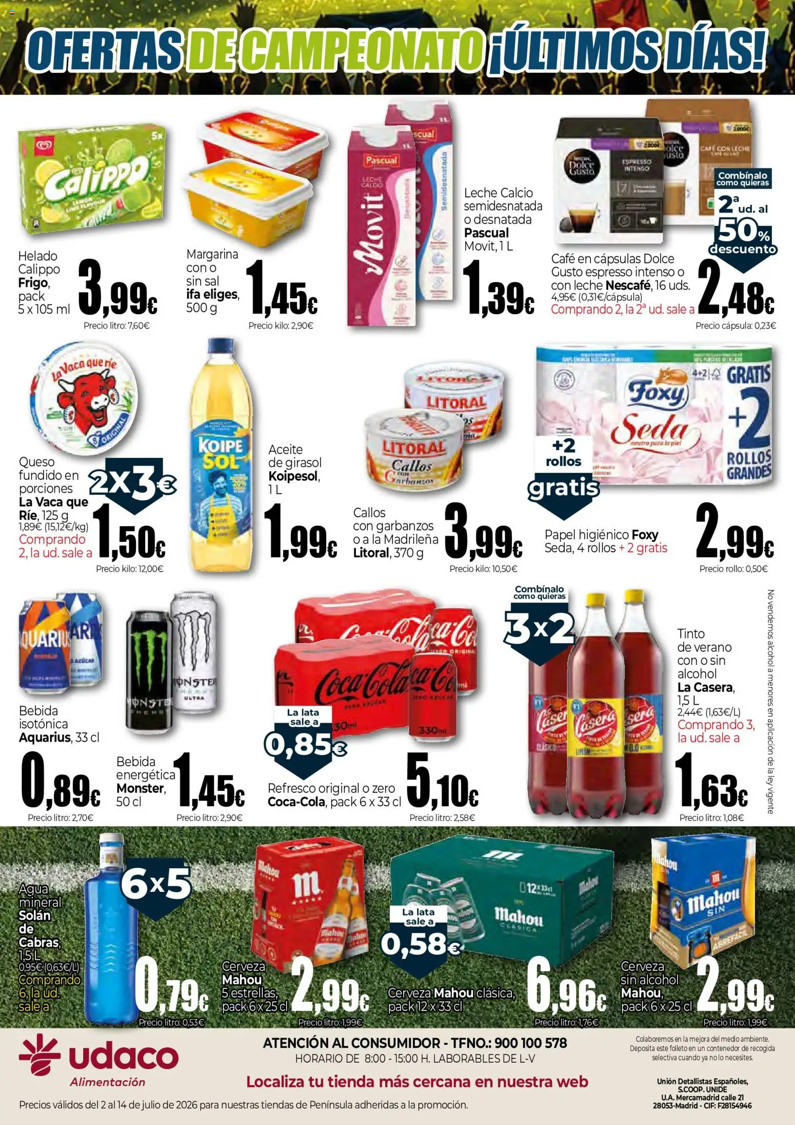 Unide Tan cerca. Tan Tuyo. │ válido desde el 02/07/2026 | Página: 2 | Productos: Aceite, Cerveza, Helado, Café en cápsulas