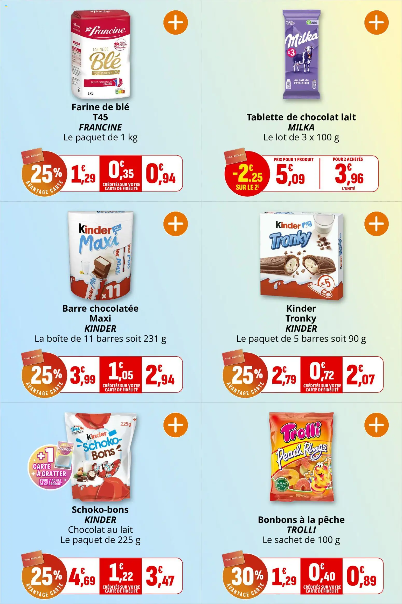 {H1} | Page: 16 | Produits: Kinder maxi, Farine, Lait, Bonbons