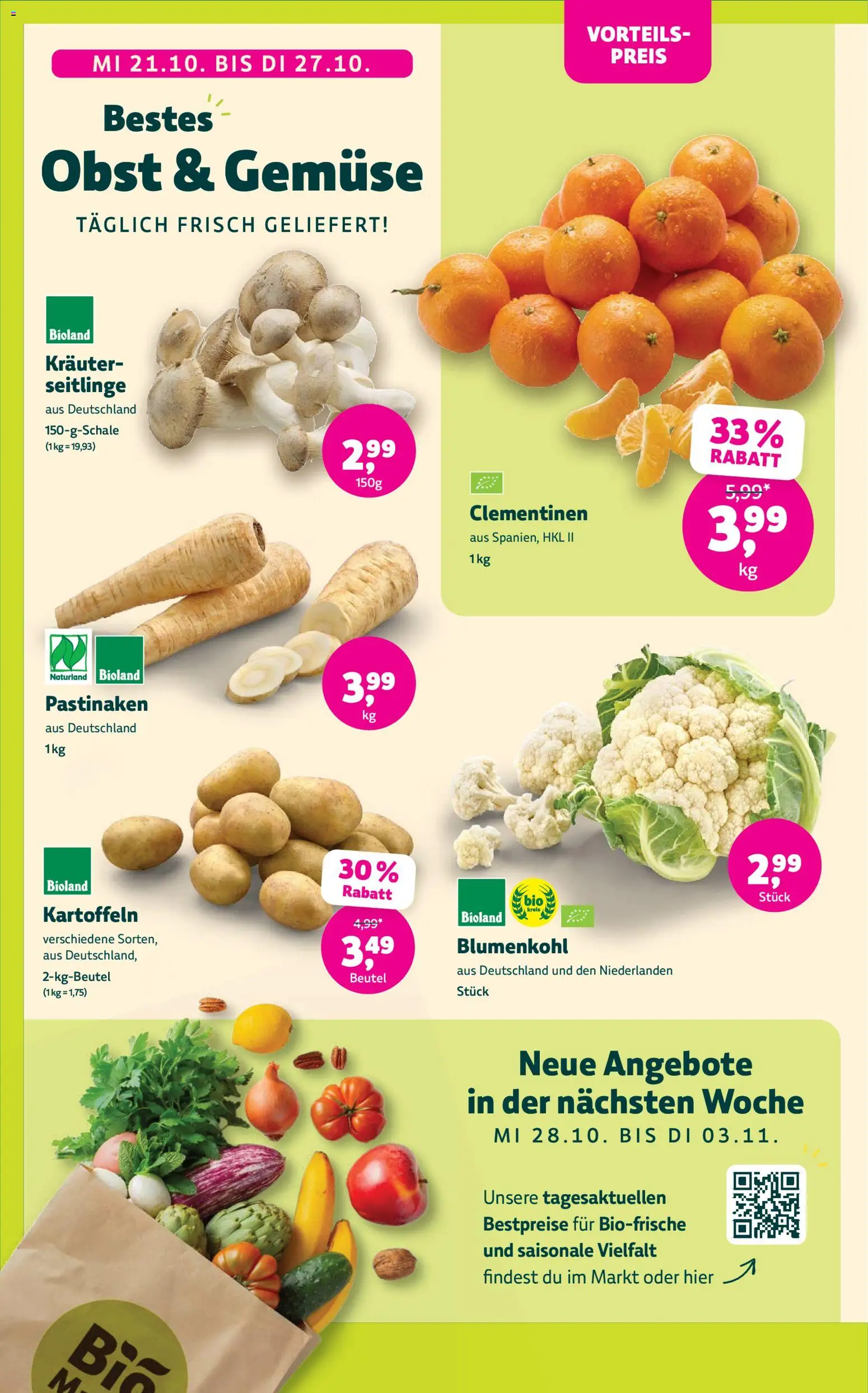 Denns BioMarkt Angebote – gültig ab 21.10.2026 | Seite: 6 | Produkte: Kartoffeln, Gemüse, Obst, Blumenkohl
