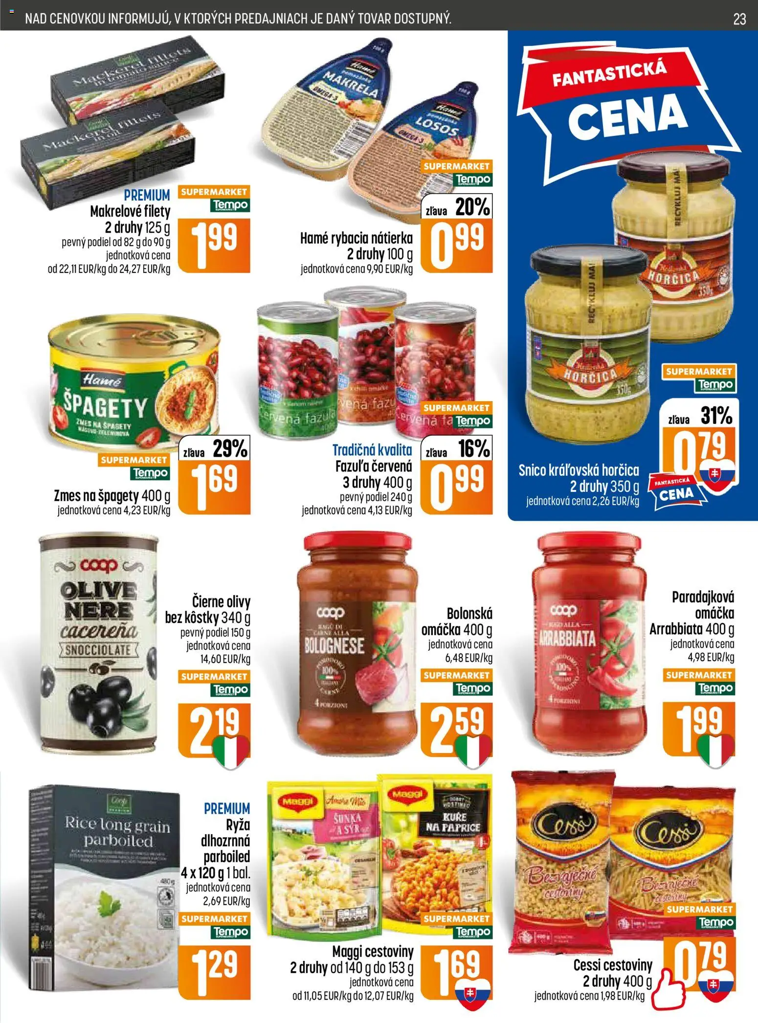 Nové COOP Jednota akcie – leták je platný od 25.06.2026 | Strana: 23 | Produkty: Šunka, Ryža, Cestoviny, Losos