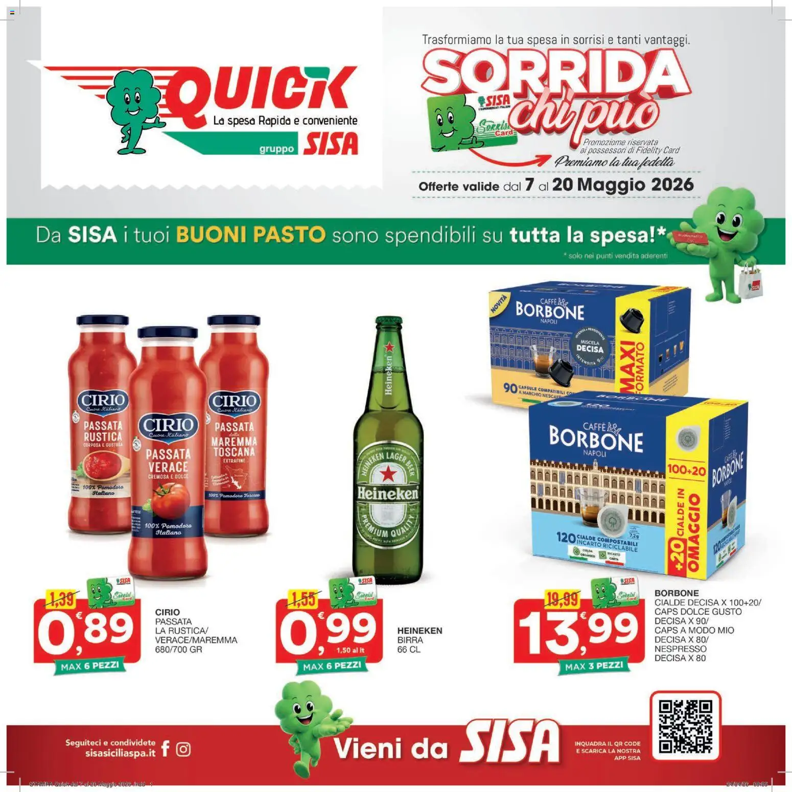 Volantino SISA del 07.05.2026 | Pagina: 1 | Prodotti: Caffè, Birra, Pomodoro, Heineken
