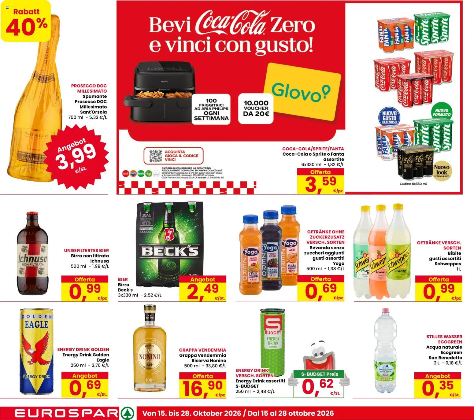 Volantino Eurospar del 15/10/2026 | Pagina: 18 | Prodotti: Birra, Acqua, Spumante, Fanta