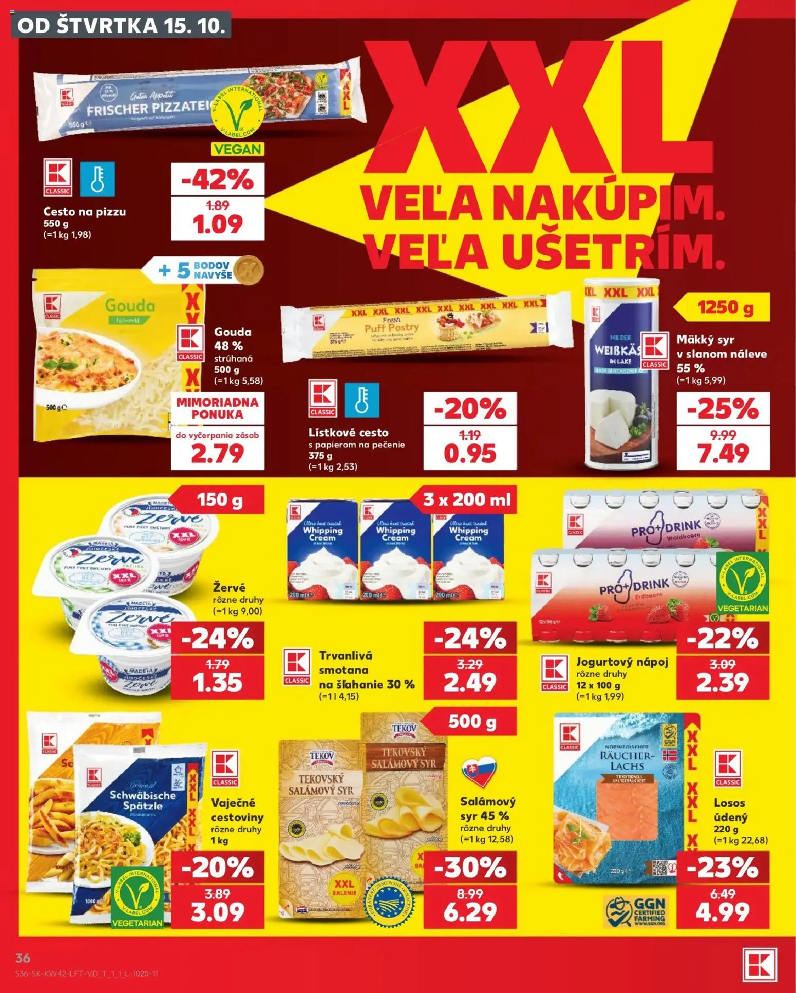 Nové Kaufland akcie – leták je platný od 15.10.2026 | Strana: 36 | Produkty: Cestoviny, Smotana, Lístkové cesto, Losos
