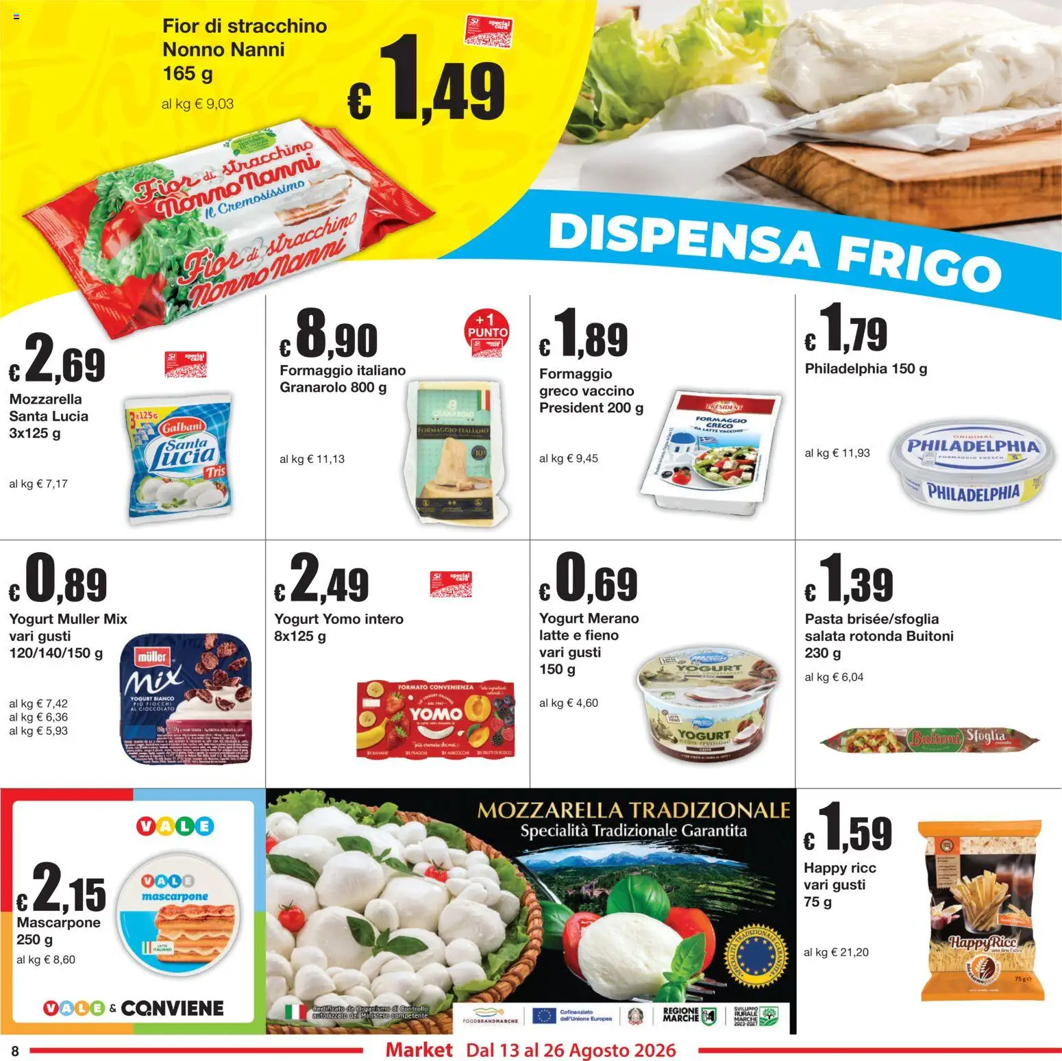 Volantino Sì con Te del 13/08/2026 | Pagina: 8 | Prodotti: Yogurt, Formaggio, Pasta, Yogurt bianco