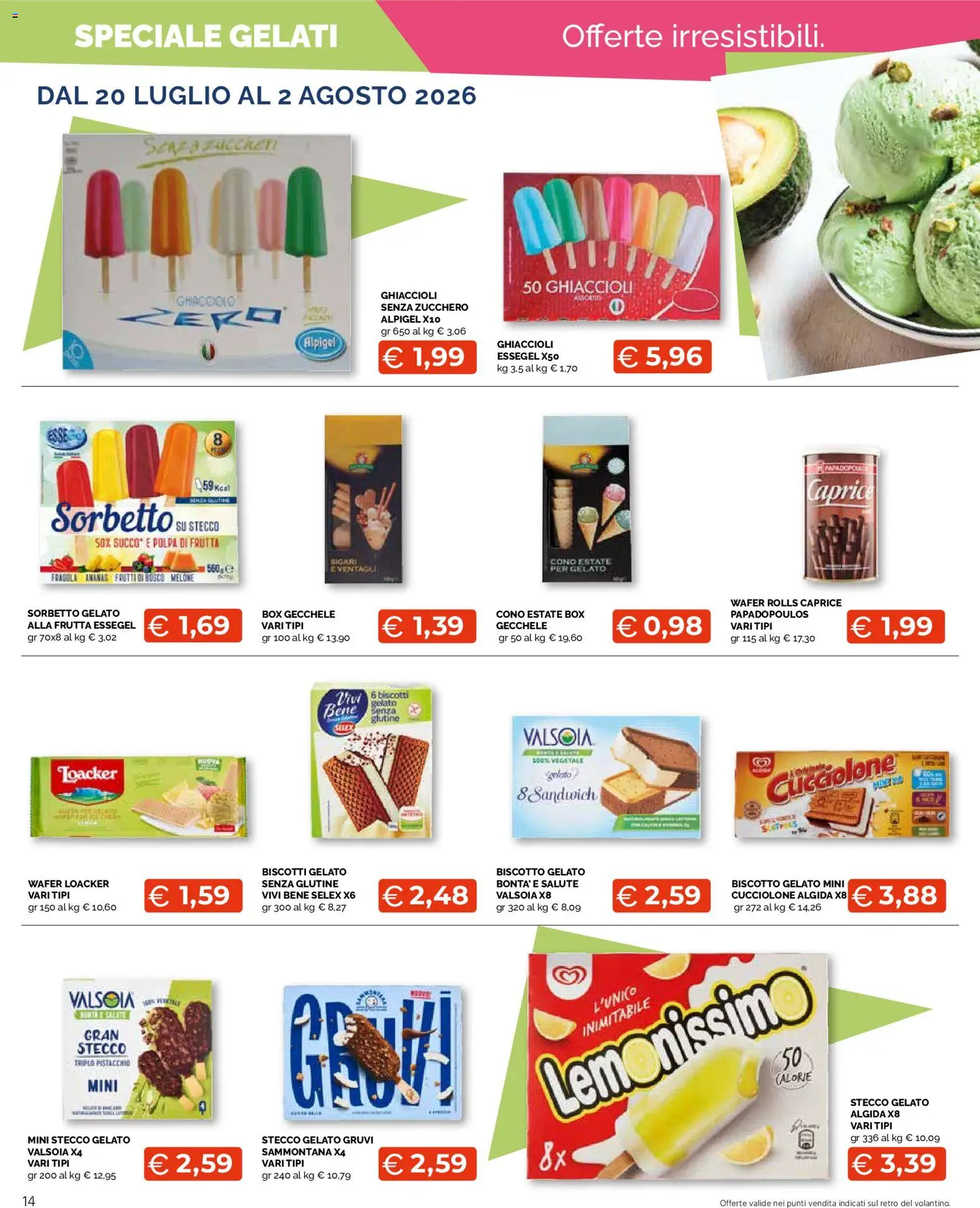 Volantino Mercatò del 20/07/2026 | Pagina: 14 | Prodotti: Gelato, Sorbetto, Frutta, Zucchero