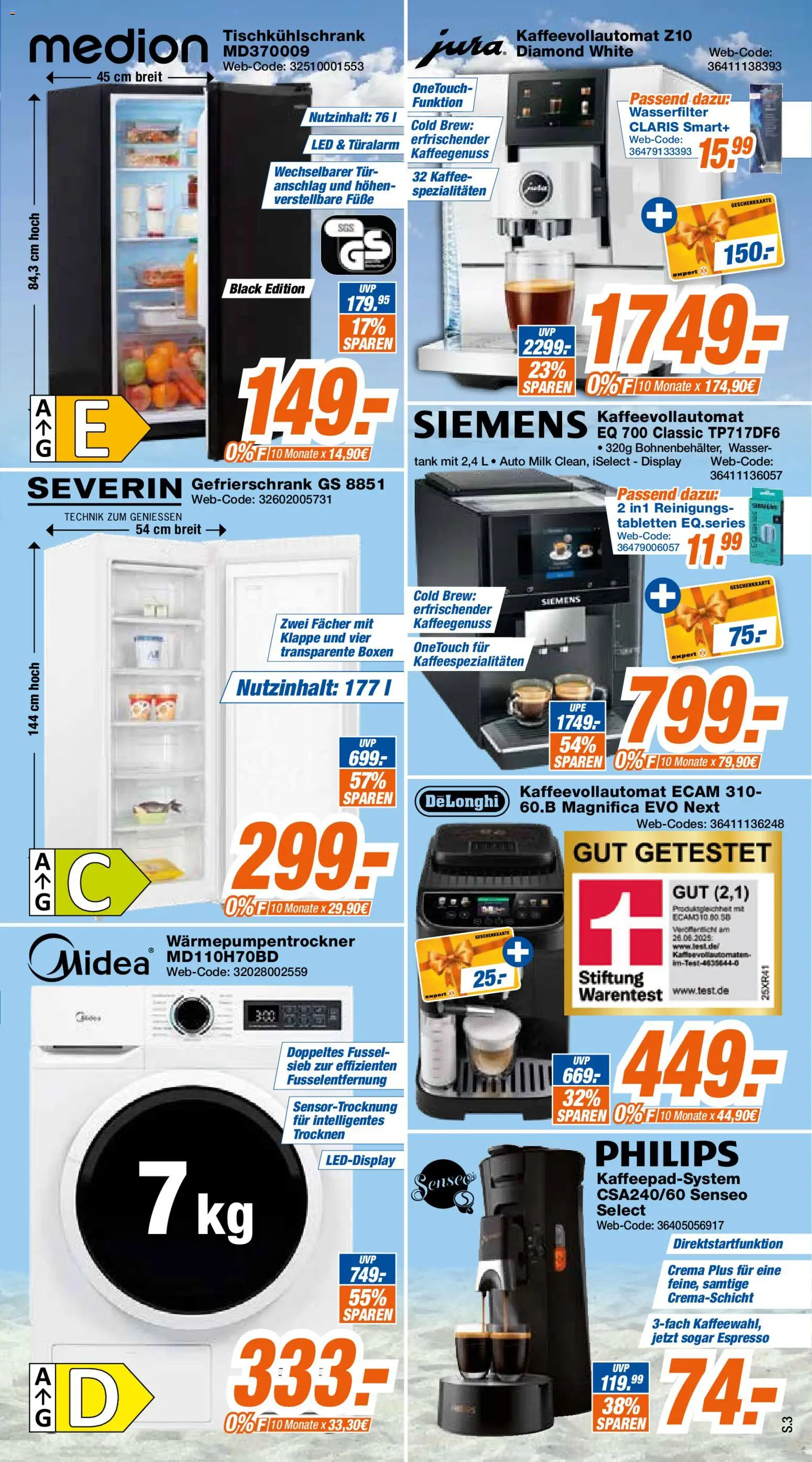 Expert Giessen – gültig ab 10.08.2026 | Seite: 3 | Produkte: Philips, Gefrierschrank, Senseo, Spezialitäten