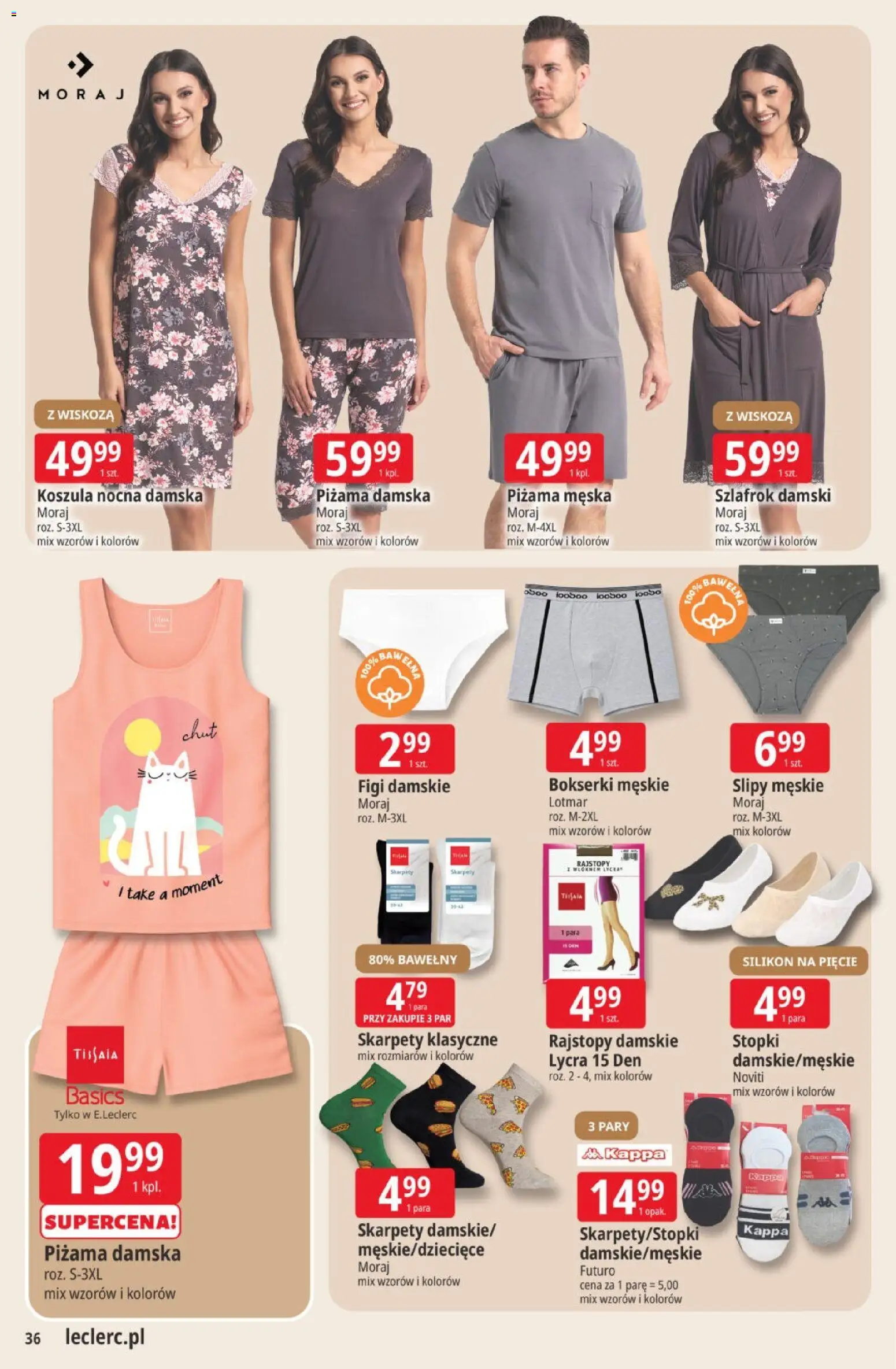 E.Leclerc gazetka od 19.05.2026 | Strona: 36 | Produkty: Skarpety, Piżama, Bokserki, Bokserki męskie