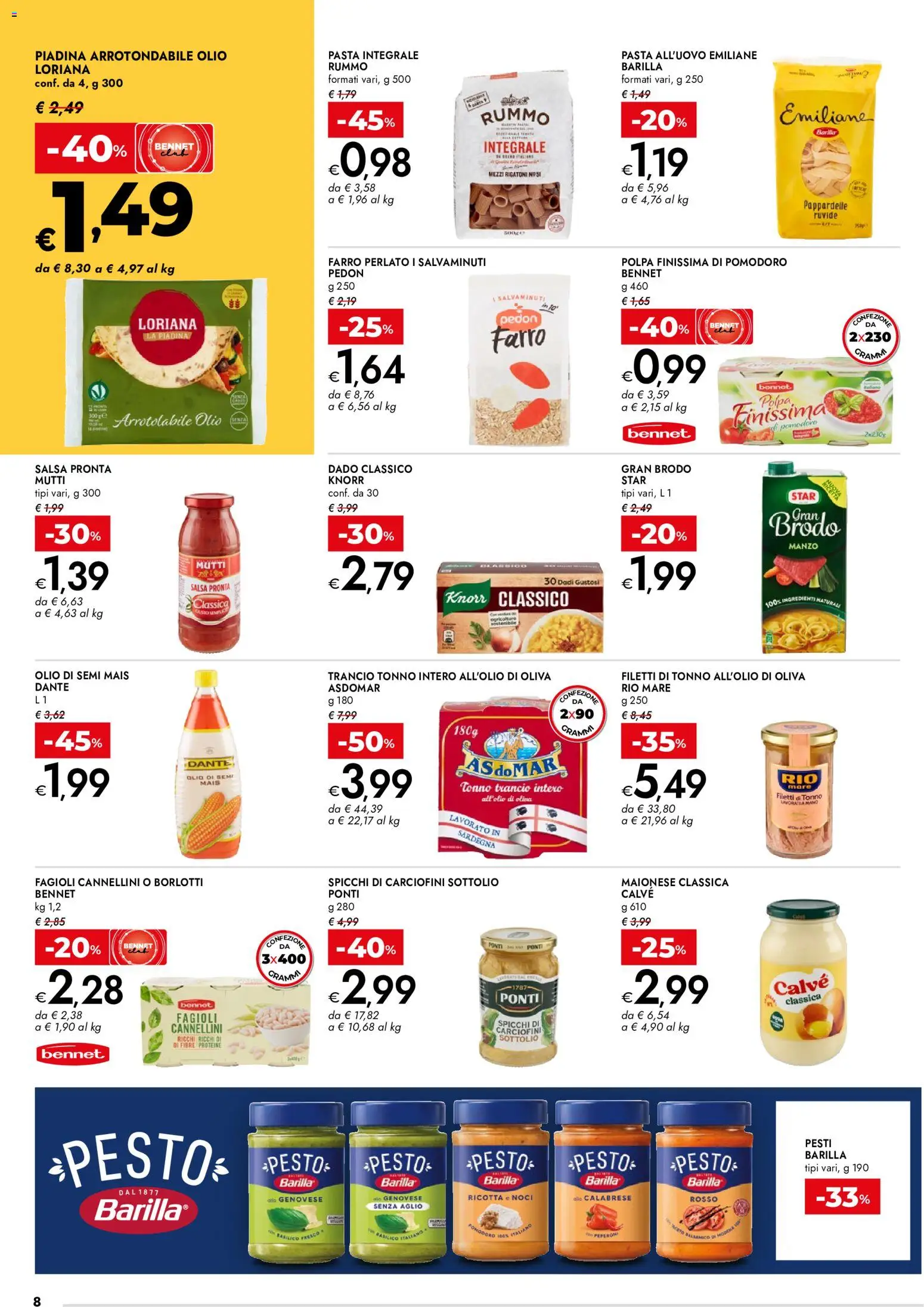 Volantino bennet del 22/10/2026 | Pagina: 8 | Prodotti: Salsa, Pasta, Barilla, Mais