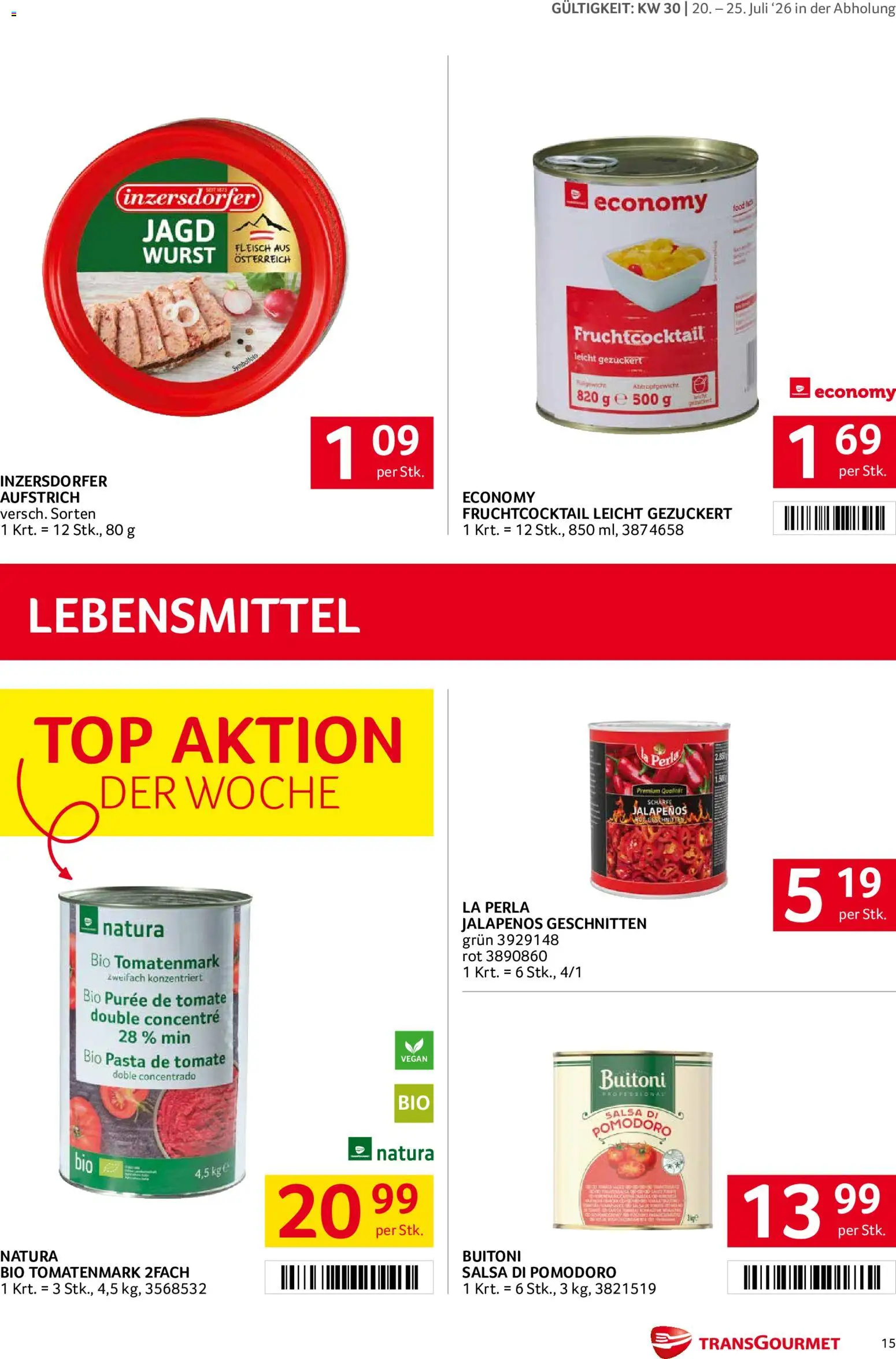 Transgourmet Flugblatt gültig ab 20.07.2026 | Seite: 14 | Produkte: Pasta, Wurst, Lebensmittel