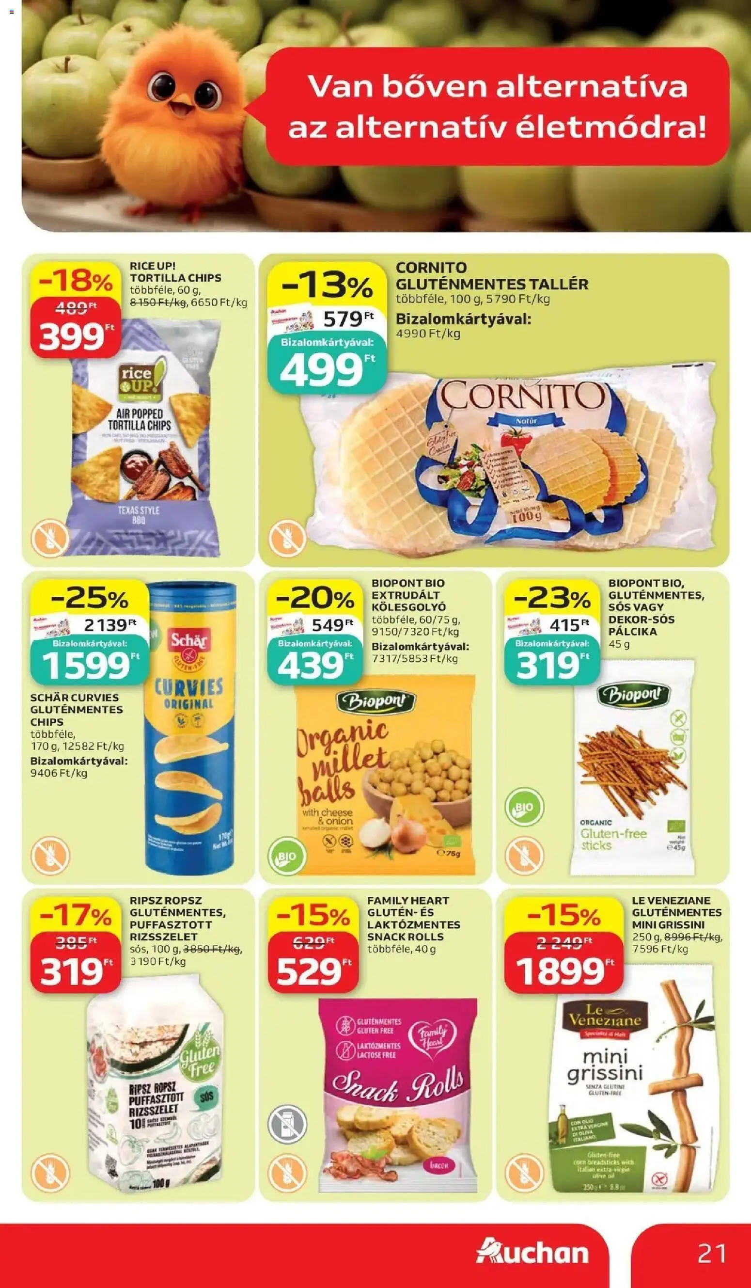 Auchan akciós ujság - amely érvényes a következő dátumtól: 28.05.2026 | Oldal: 21 | Termékek: Tortilla, Grissini, Kölesgolyó, Gluténmentes