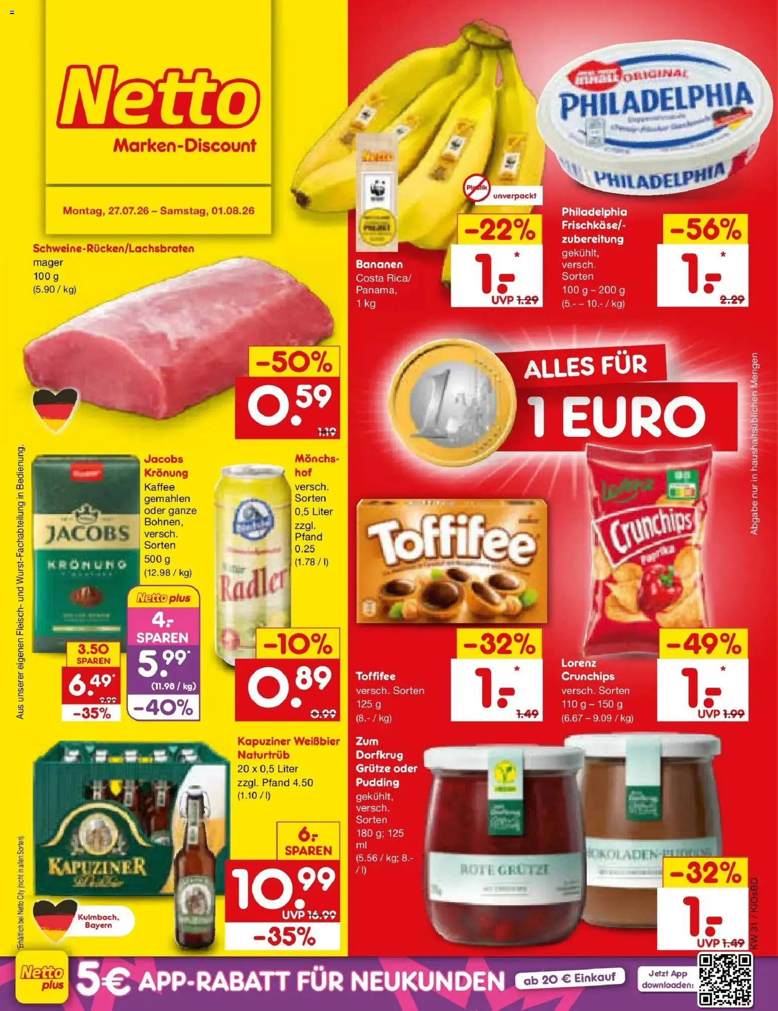 Netto Marken-Discount Prospekt Mistelbach – gültig ab 27.07.2026 | Seite: 1 | Produkte: Pudding, Radler, Paprika, Fleisch