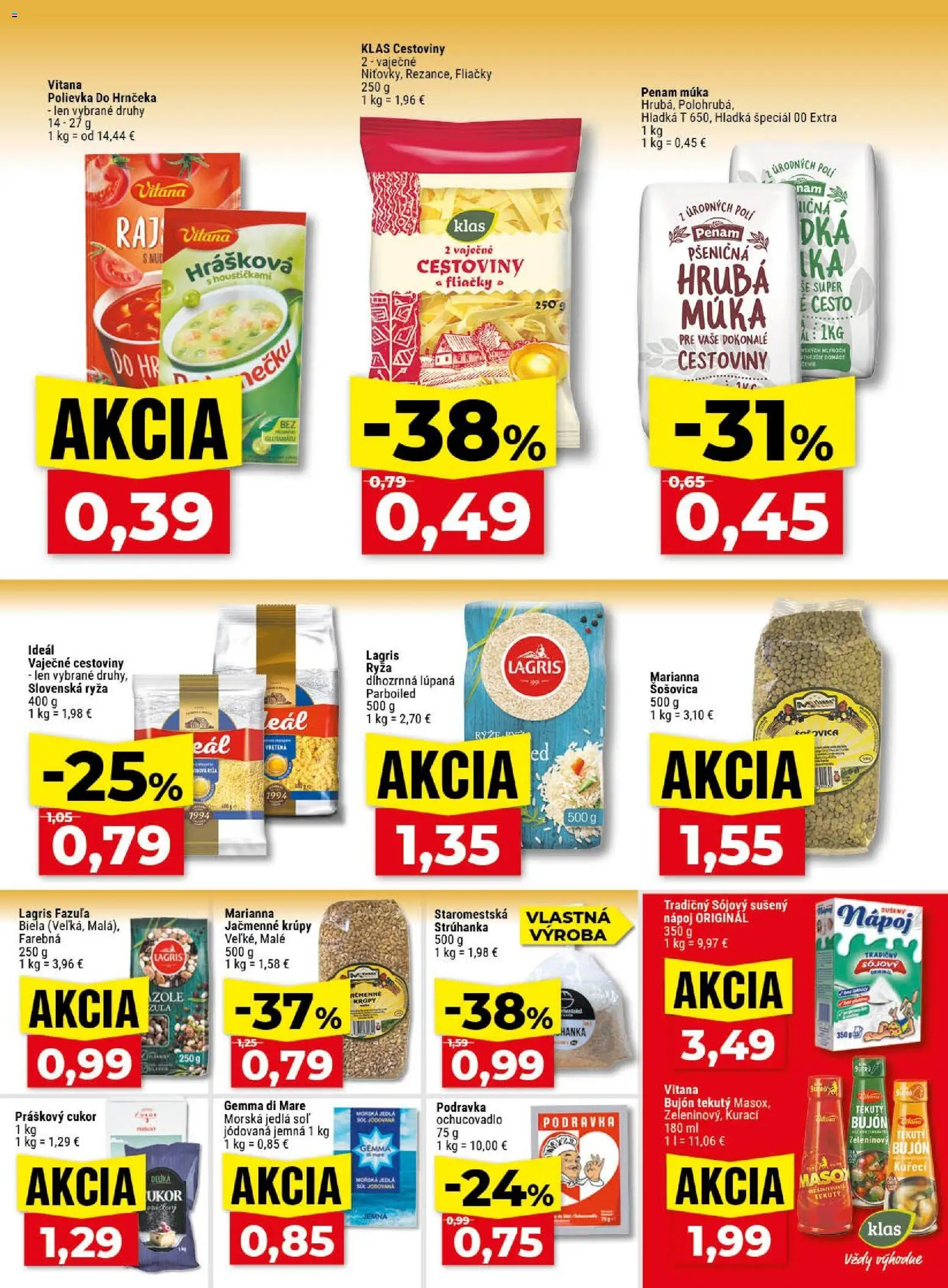 Nové Klas akcie – leták je platný od 11.05.2026 | Strana: 14 | Produkty: Cestoviny, Práškový cukor, Fazuľa, Šošovica