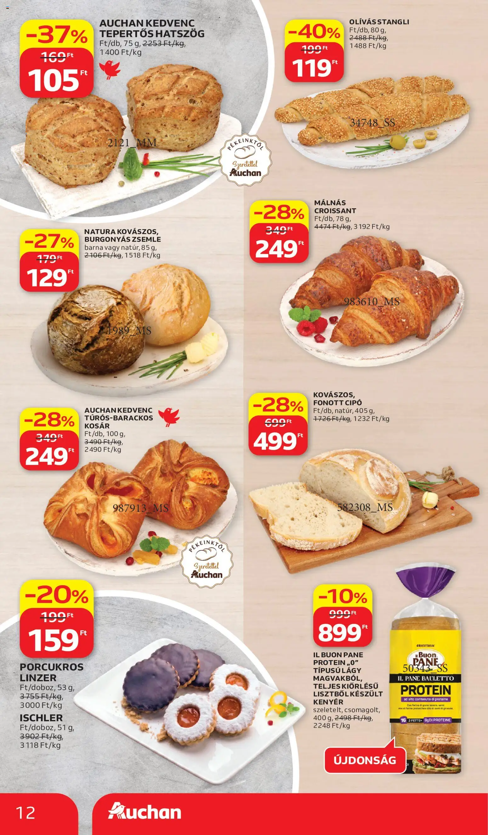 Auchan akciós ujság - amely érvényes a következő dátumtól: 2026.06.11. | Oldal: 12 | Termékek: Zsemle, Stangli, Protein, Linzer