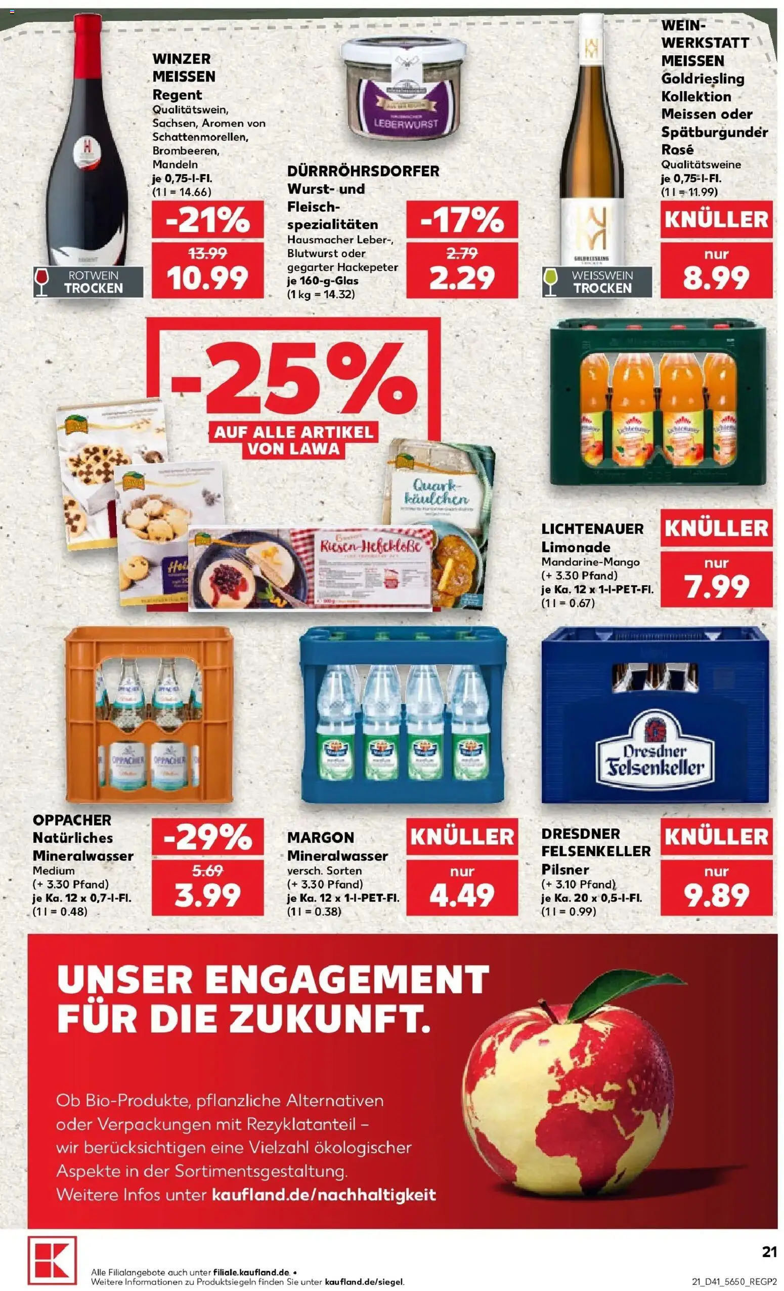 Kaufland Prospekt Dresden – gültig ab 08.10.2026 | Seite: 21 | Produkte: Weißwein trocken, Limonade, Mineralwasser, Fleisch
