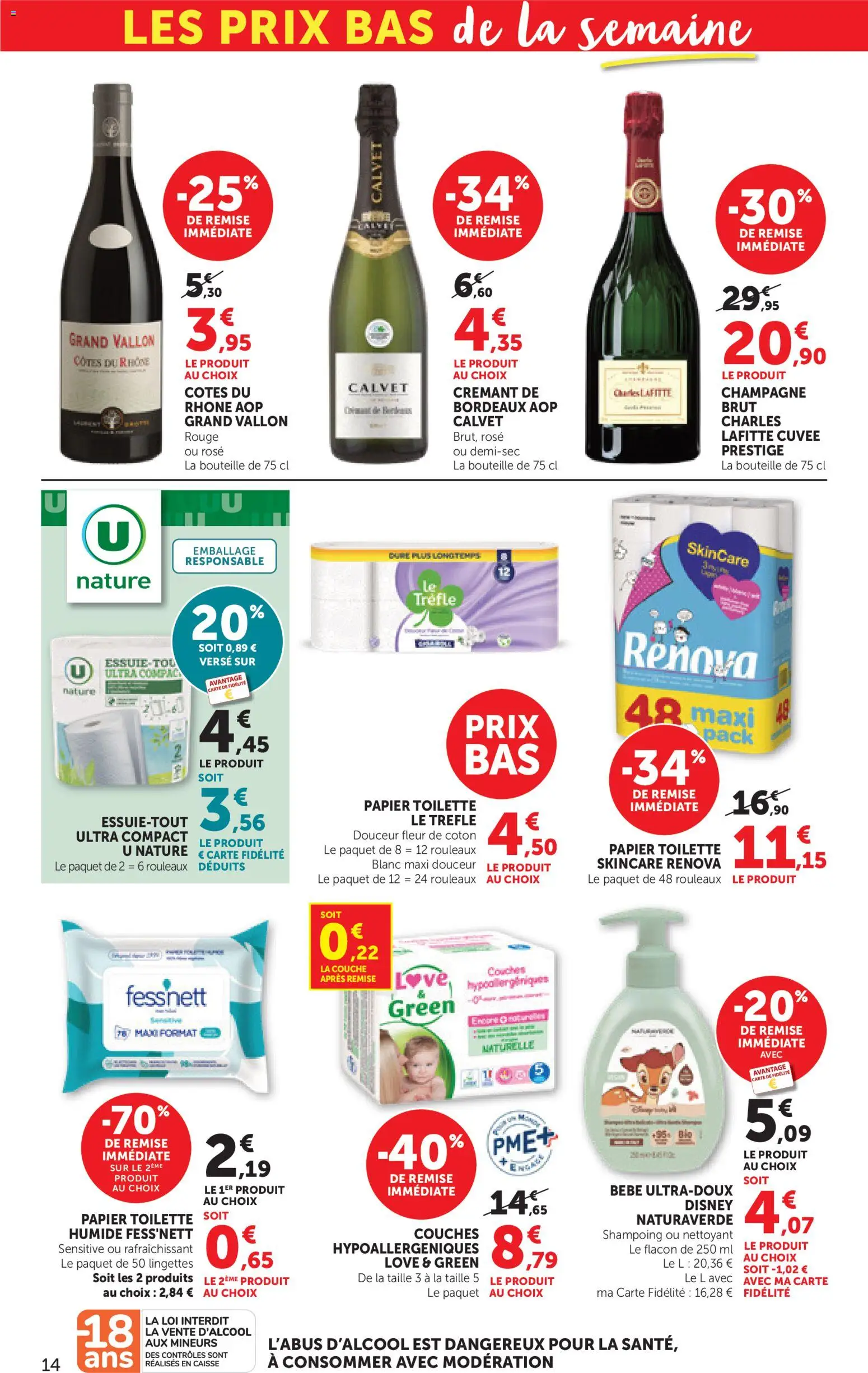 {H1} | Page: 14 | Produits: Couches, Papier toilette, Coton, Bonbons