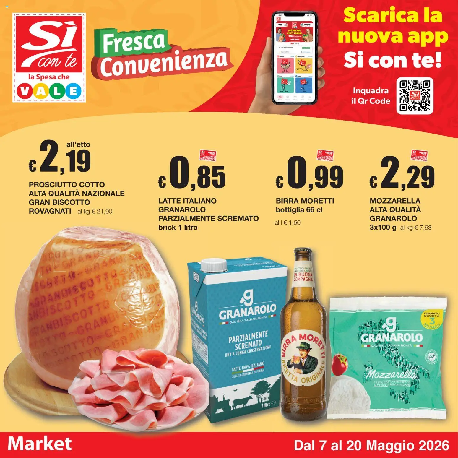 Volantino Sì con Te del 07.05.2026 | Pagina: 1 | Prodotti: Prosciutto Cotto, Birra, Birra Moretti, Mais
