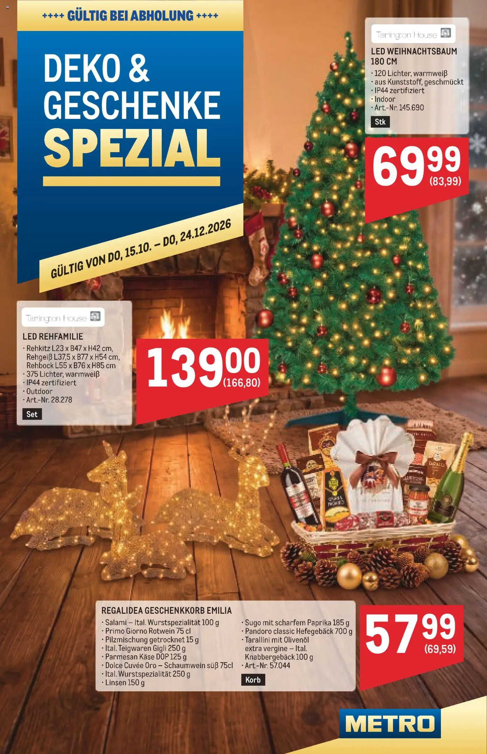 Metro angebote Weihnachtsdeko gültig ab 15.10.2026 | Seite: 1 | Produkte: Rotwein, Korb, Käse, Salami