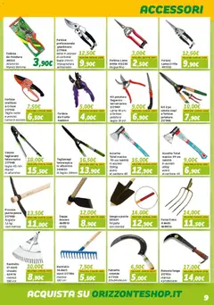 Anteprima del volantino Orizzonte volantino Giardinaggio valido a partire dal 10.04.2026 | Pagina: 9 | Prodotti: Tagliasiepi, Zappa, Rastrello, Forbice
