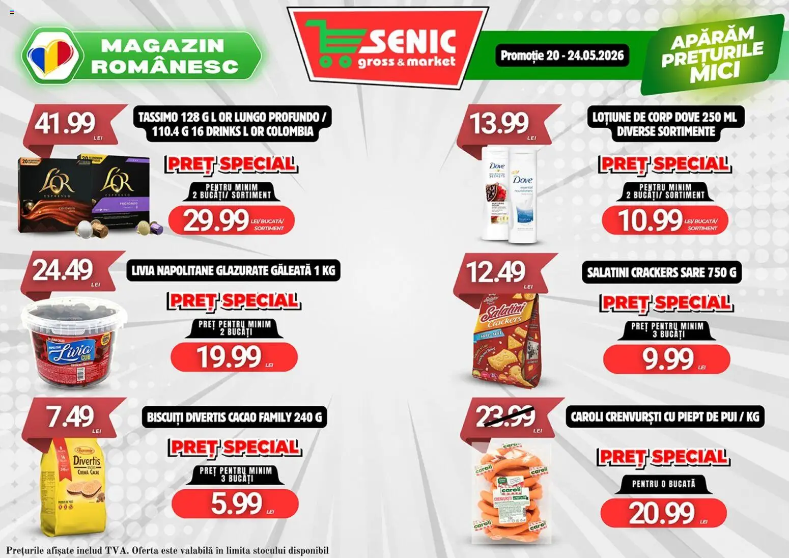 Noul catalog Senic – valabil de la 18.05.2026 | Pagină: 6 | Produse: Hacıyatmaz Kedi Oyuncağı, Crenvurști, Napolitane, Sare