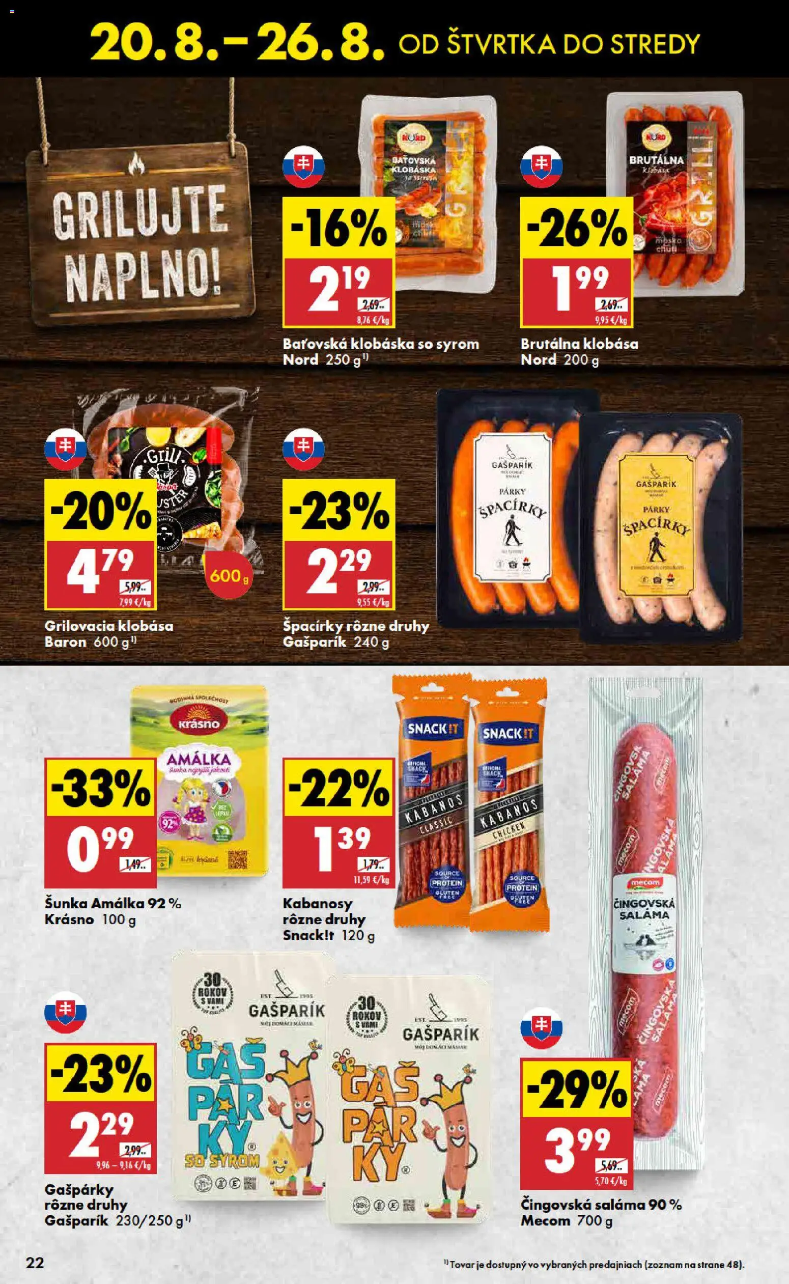 Nové Biedronka akcie – leták je platný od 20.08.2026 | Strana: 22 | Produkty: Šunka, Klobása, Kabanos, Párky