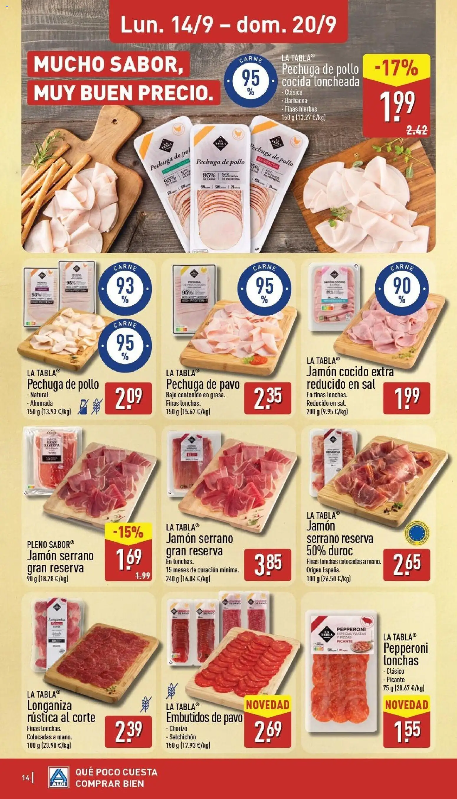Aldi folleto Baleares │ válido desde el 14/09/2026 | Página: 14 | Productos: Jamón serrano, Proteína, Embutidos, Carne