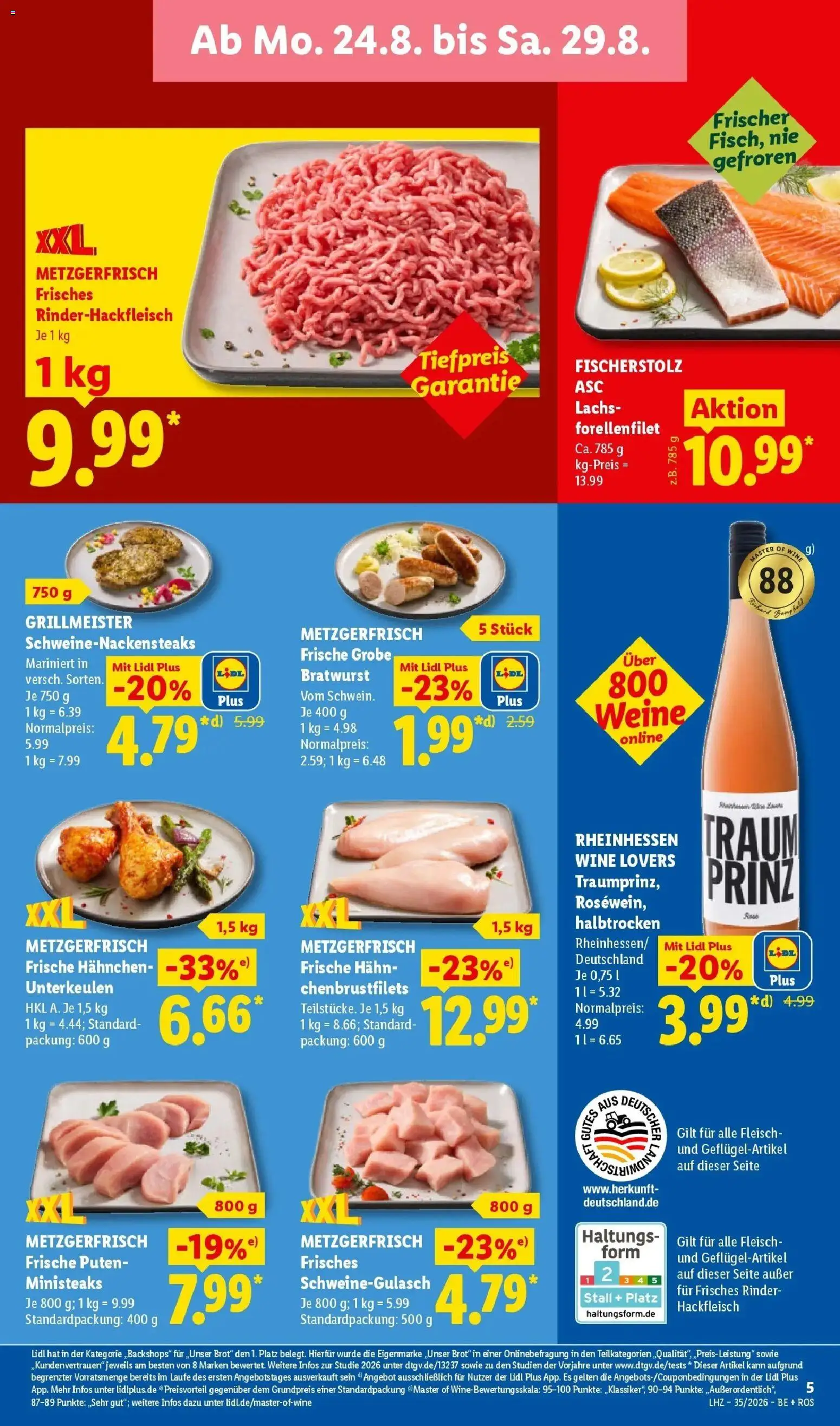Lidl Prospekt Malchow (ab 24.08.2026) zum Blättern » Angebote | Seite: 13 | Produkte: Bratwurst, Lachs, Brot, Fleisch