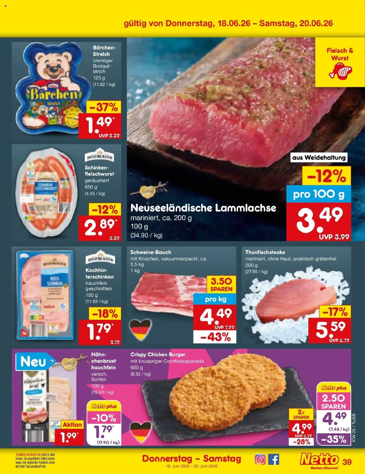 Netto Marken-Discount Prospekt Lahr-Langenwinkel – gültig ab 14.06.2026 | Seite: 51 | Produkte: Burger, Wurst, Schinken, Fleisch
