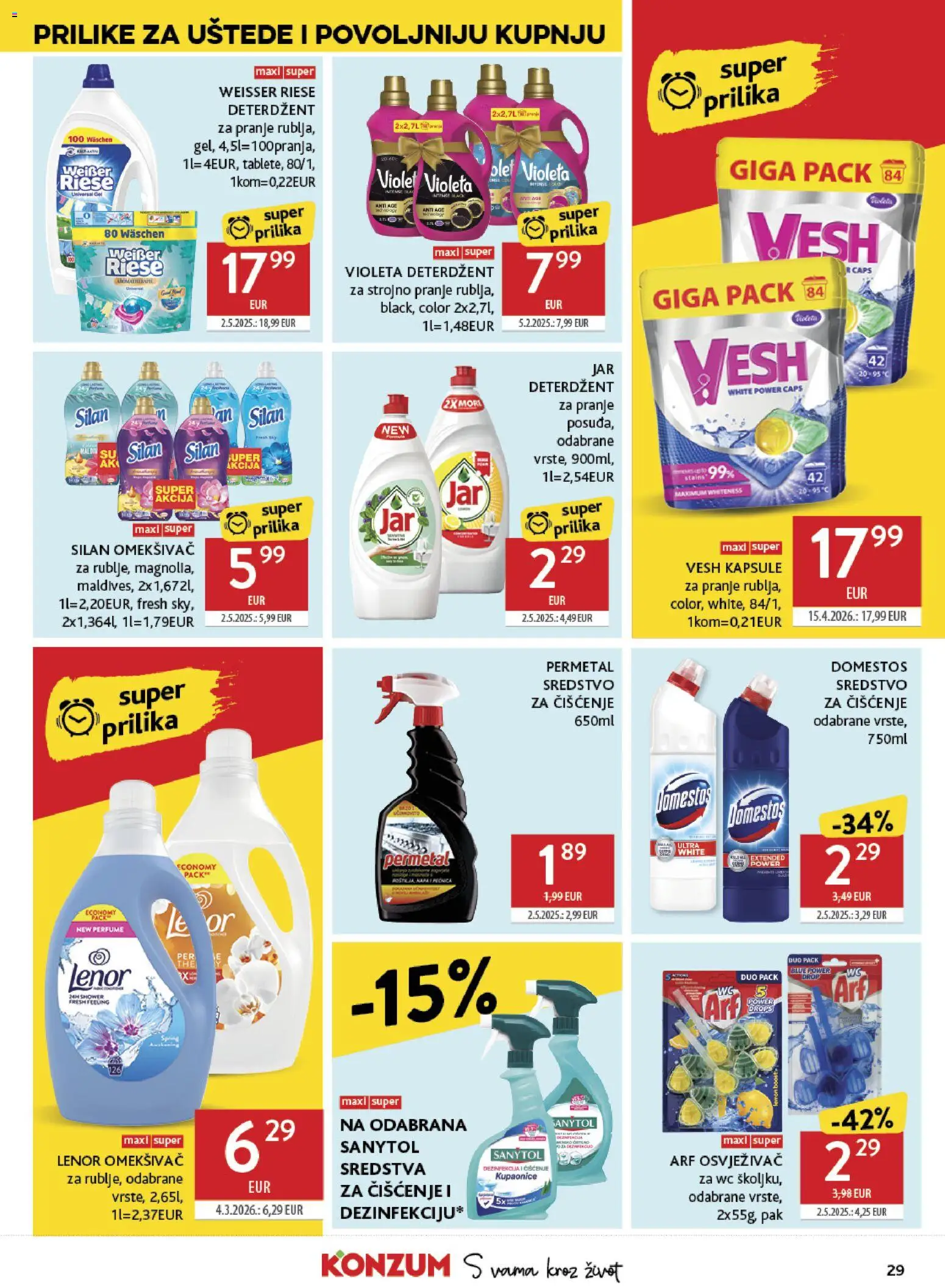 Konzum katalog | vrijedi od 29.04.2026 | Stranica: 29 | Proizvodi: Omekšivač, Deterdžent, Jar, Lenor